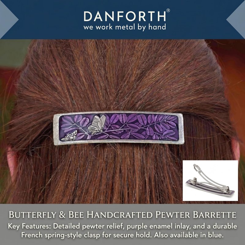 Danforth Wild Rose Hair Barrette – Handcrafted Pewter Hair Barrettes For Women – Thick Hair Clips For Women – ¾” x 3 ½”, Made In USA