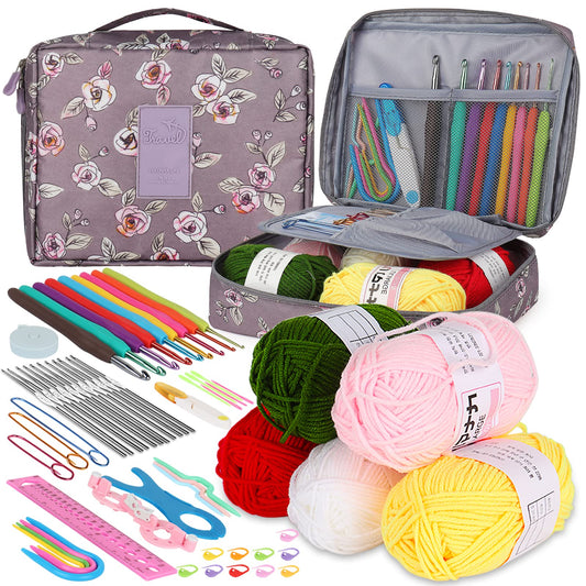 Aeelike Crochet Kit Multi Size Crochet Hooks Set 0.6mm-6mm, Full Crochet Kit for Beginners Adults, Crochet Hooks Set with Case Accessories - Crochet Gift for Mother & Grandmother (Purple Flower)