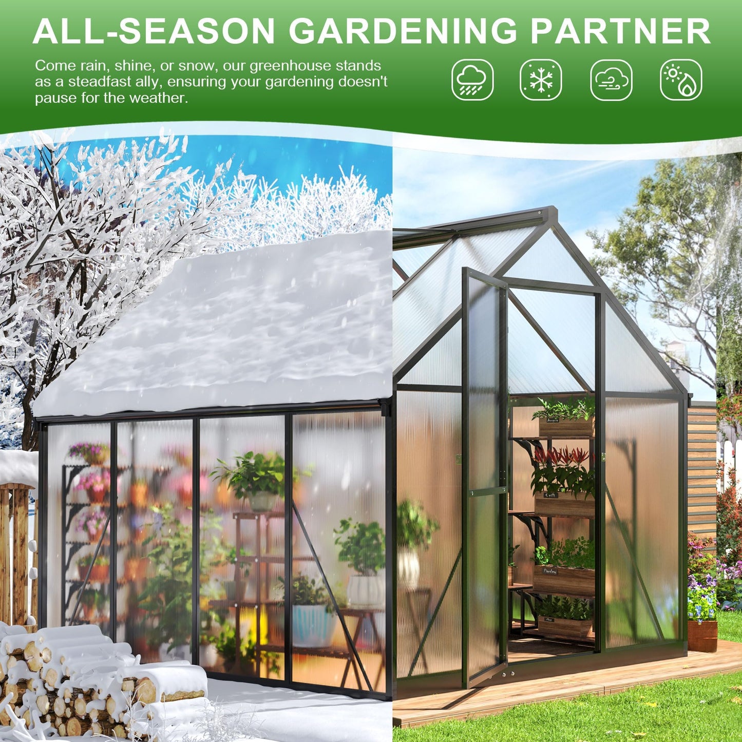 Polar Aurora 10x12 FT Greenhouse, Quick Aluminum Assembly Structure Polycarbonate Greenhouse, Walk-in Greenhouses for Outdoors with Ventilated Windows, Green Houses for Outside Backyard Garden
