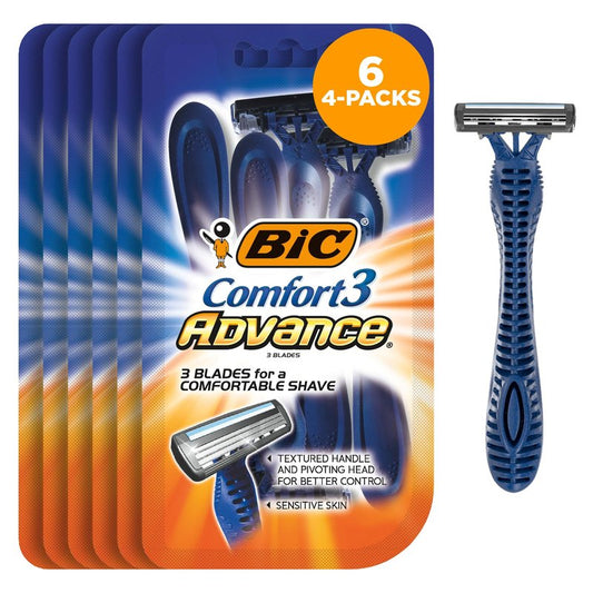 BIC Comfort 3 Advance Disposable Razors for Men, For an Ultra-Soothing and Close Shave, 4 Piece Razor Set
