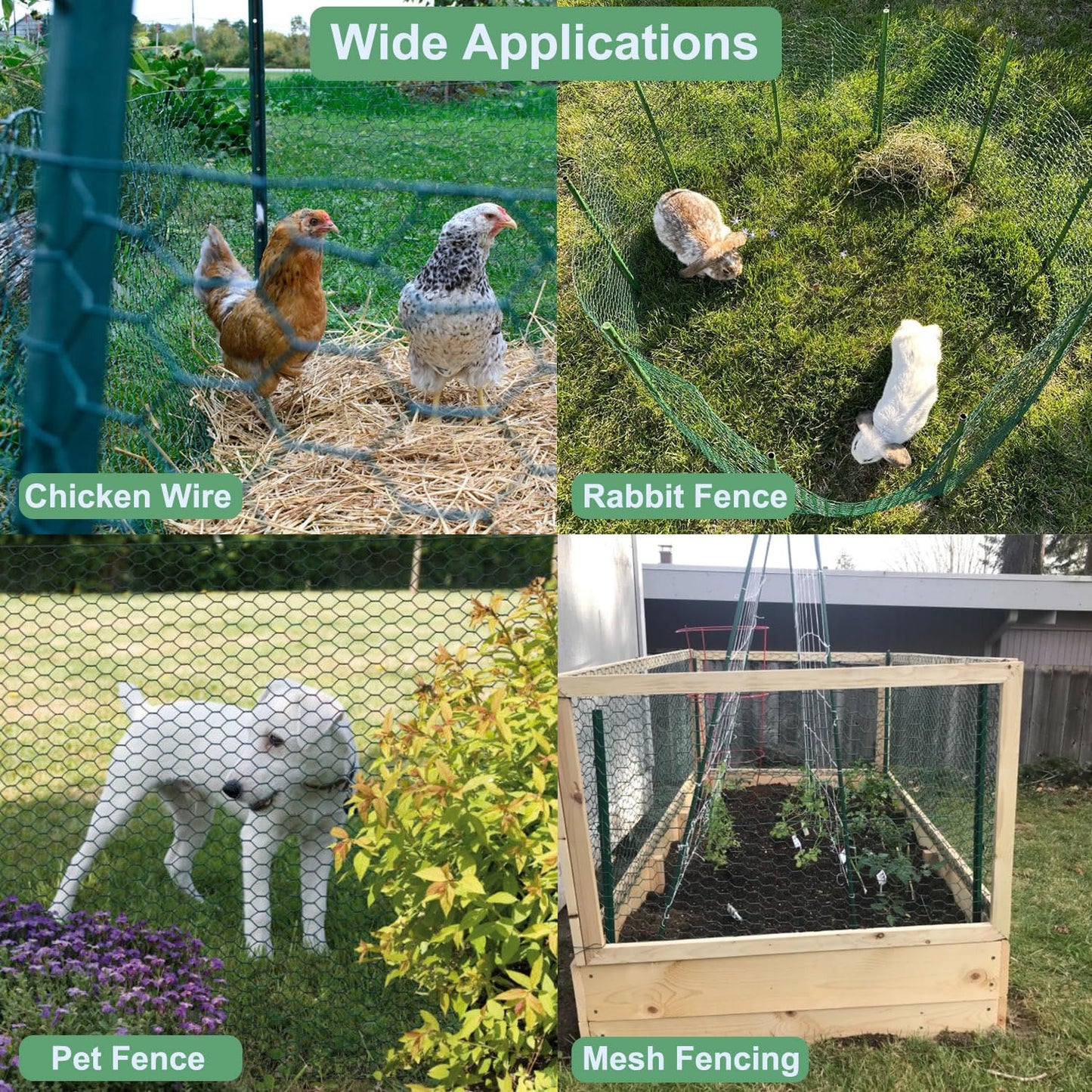 Mklsit Chicken Wire 15.7 x 315 Inches Chicken Wire Fencing Mesh Green PVC Coated Floral Chicken Wire for Crafts Poultry Garden, Hexagonal Galvanized Chicken Coop Rabbit Wire Fencing Netting