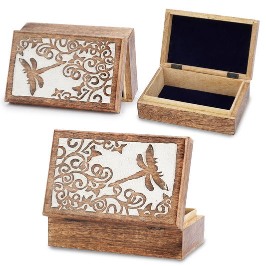Ajuny Wooden Jewelry Keepsake Box 8x5 Inch – Handcrafted Decorative Treasure Chest for Men & Women, Multipurpose Reptier Carved Wooden Storage Box for Trinkets, Memory, Gifts, and Home Decor