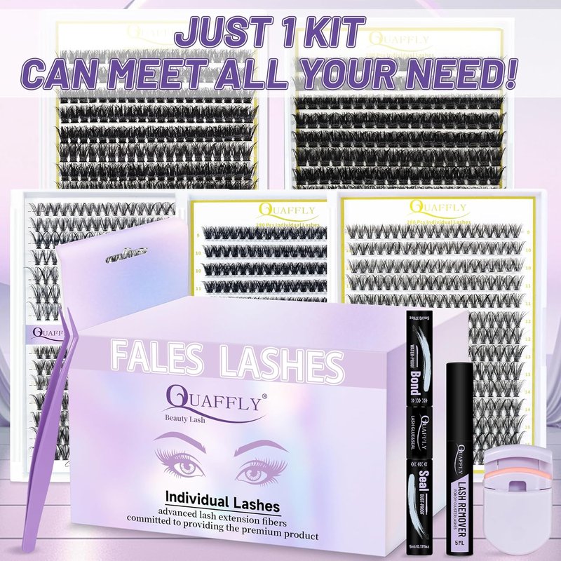 False Eyelashes Kit - 5-Pack with Glue, Tweezers & Curler | Reusable for Natural or Dramatic Looks