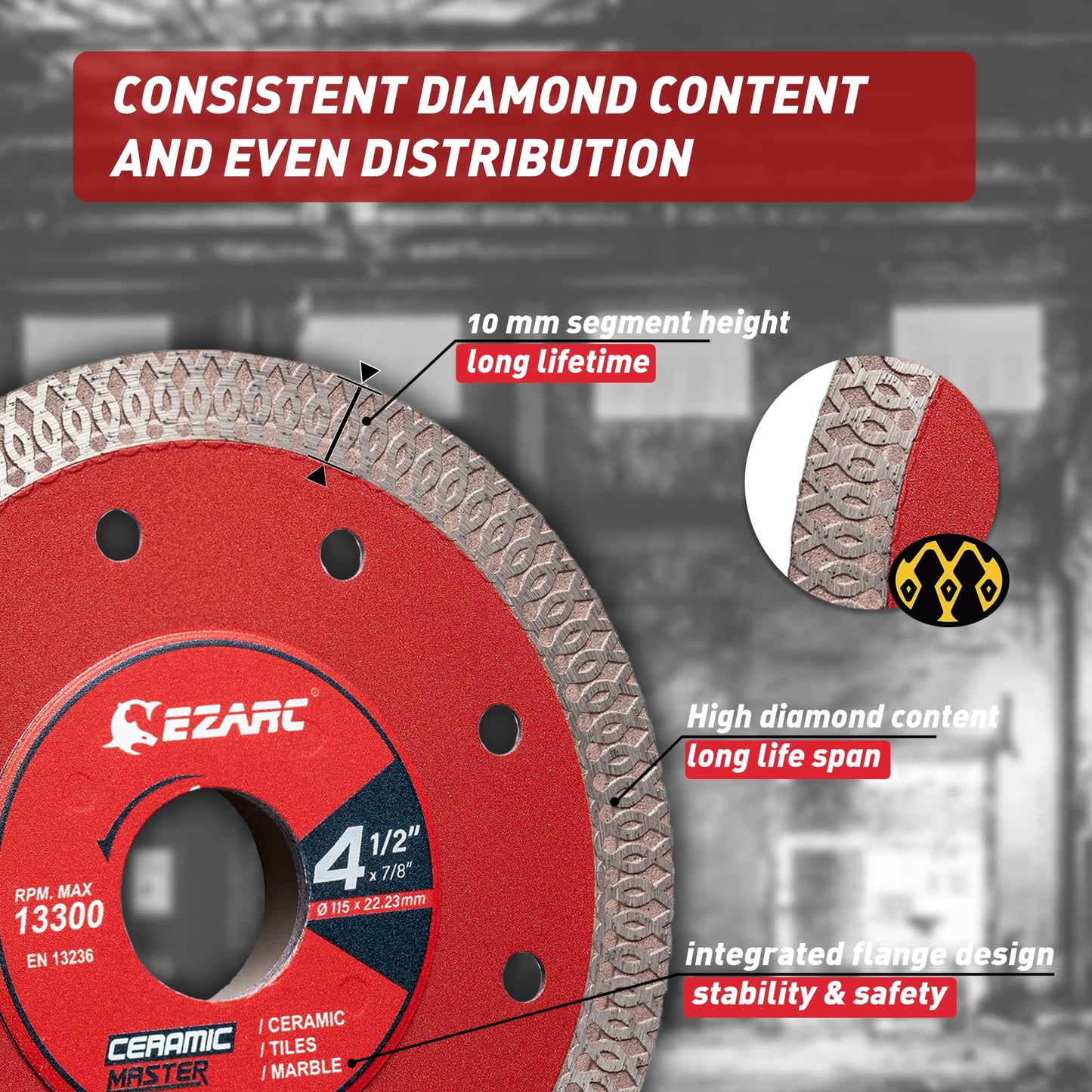 EZARC 4-1/2 inch Super Thin Diamond Blade, Diamond Saw Blades for Angle Grinder, 4.5" Tile Blade for Smooth Cutting Porcelain Ceramic Granite Marble Tile, 7/8"-20mm-5/8 Arbor (2-Pack)