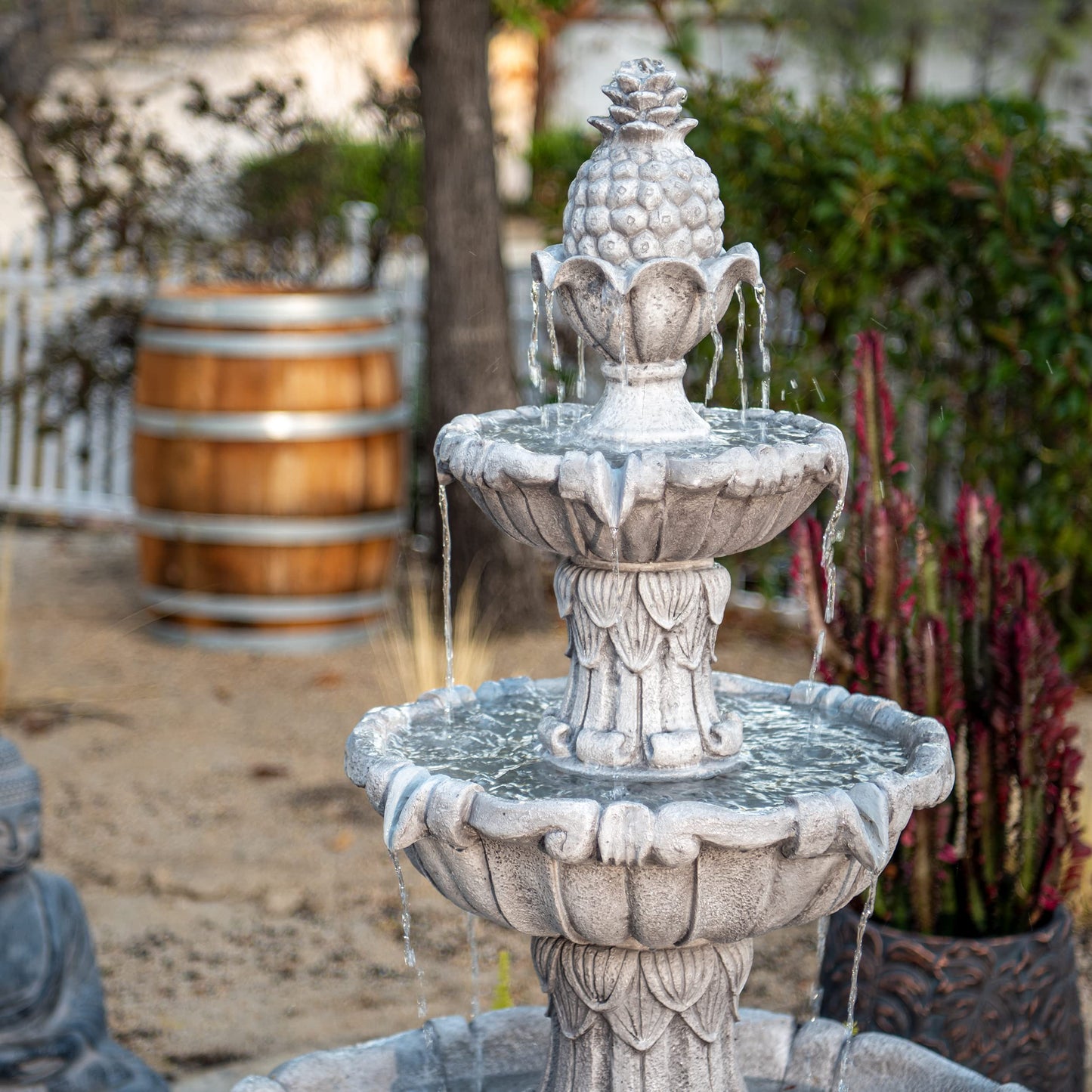 XBrand 58.3" Leaf Classic Bird Bath Water Fountain, 3-Tier, Outdoor Garden, with Pump, White Resin, Yard, Lawn, Porch Décor
