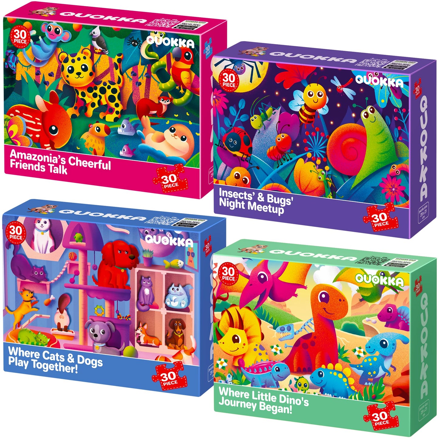 QUOKKA Puzzles for Toddlers 3-5 - 4 x 30 Pieces Puzzles for Kids Ages 2-4 - Meadow Girls Learning Jigsaw Puzzles for Kids 4-6 Years Old - Educational Toys for Boy and Girl