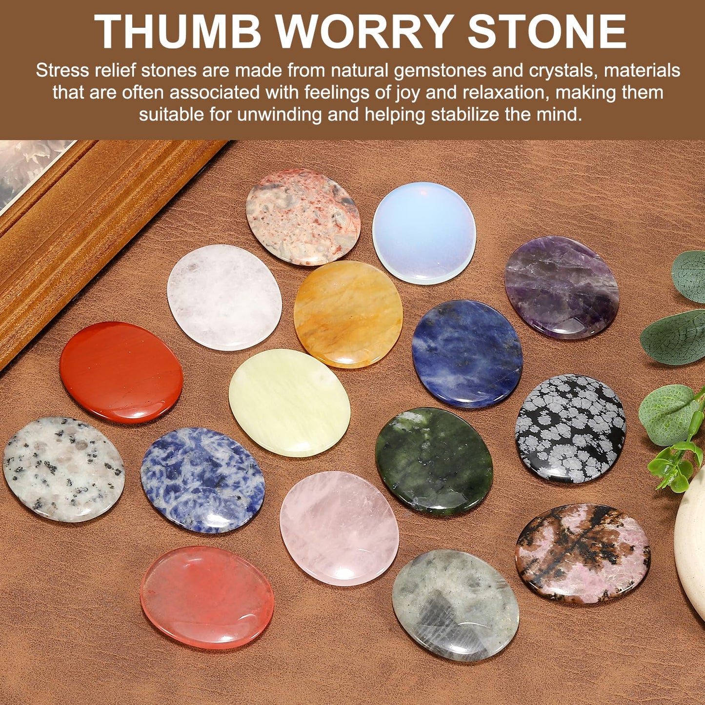MECCANIXITY 2 Pcs Thumb Worry Stone for Anxiety, Alabaster Relief Crystals Hand Thumb Stones Pocket Gems Natural Polished for Yoga Meditation Relief