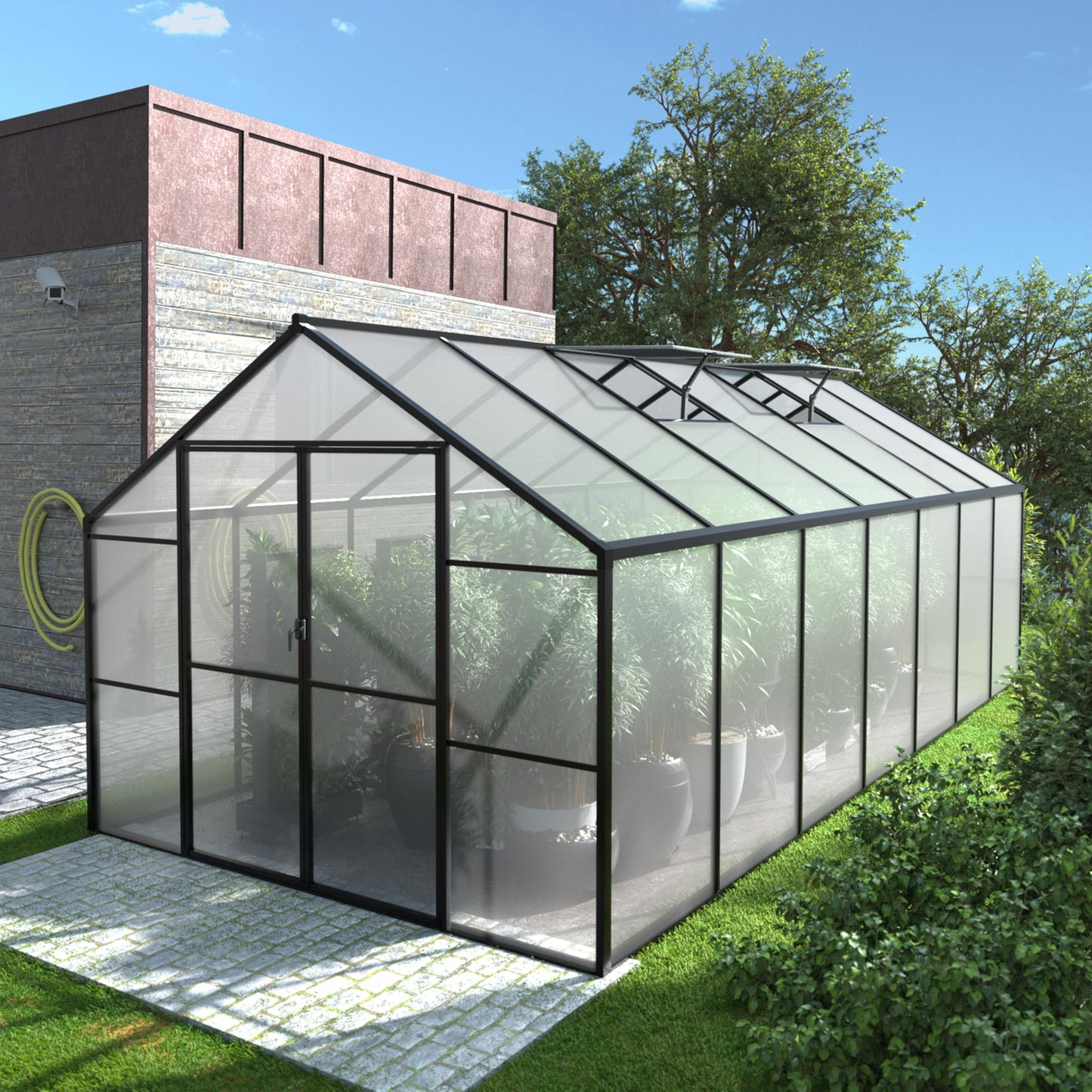 BlueWish 8x14FT Greenhouse for Outdoors, Aluminum Greenhouses with Adjustable Vents,Lockable Door, Heavy Duty Greenhouse Kit with Polycarbonate, Walk-in Green House for Garden, Gray