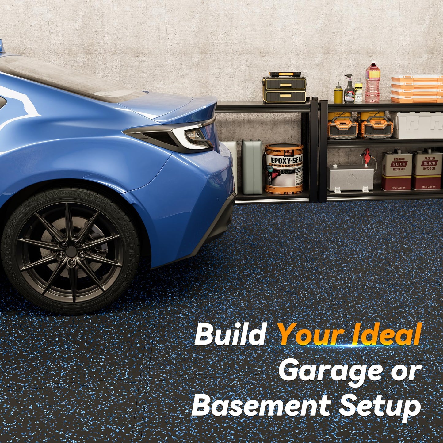 SUPERJARE 1" Extra-Thick Rubber Top Exercise Mat, Puzzle Gym Flooring for Home Gym, Gym Mat for Workout Equipment, Interlocking Floor Tiles with EVA Foam, 24 Pcs 96 Sq Ft, Black/Blue