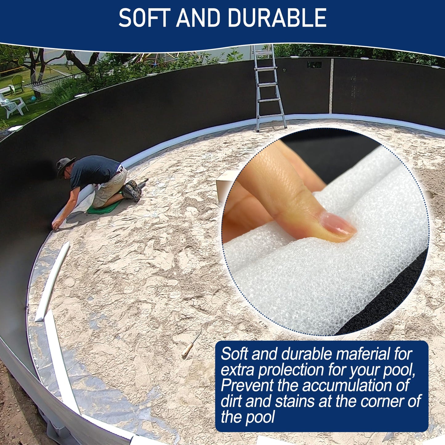 Desunqin 46.5" 20PCS Peel and Stick Pool Cove for 24' Round Above Ground Pool, Closed Cell Foam Peel and Stick Above Ground Pool Cove with Adhesive Backing, Protect Pool Liner, Prevents Excess Wear