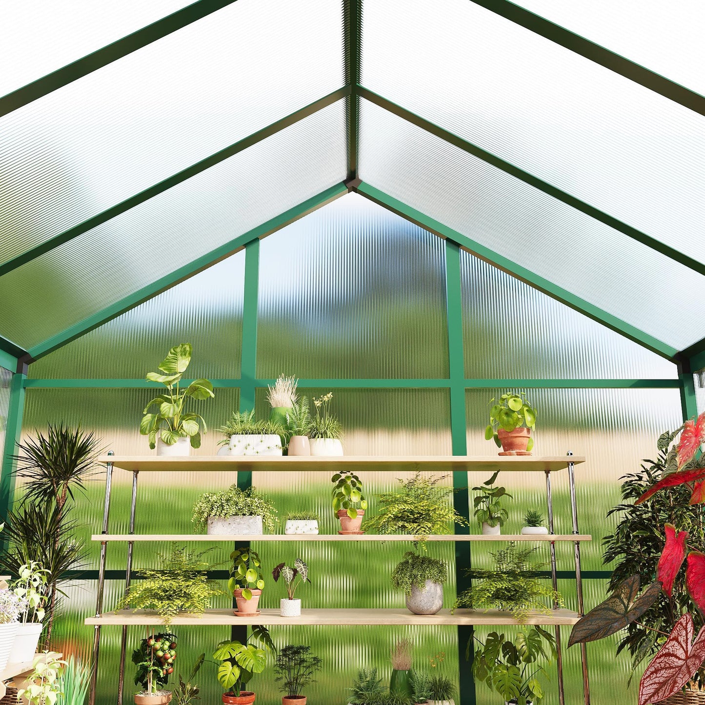 6x10 FT Greenhouse for Outdoors, Polycarbonate Greenhouse with Roof Vent, Ground Nails, Lockable Push Door, Aluminum Large Walk-in Green House for Outside Garden Backyard, Patio, Lawn, Green
