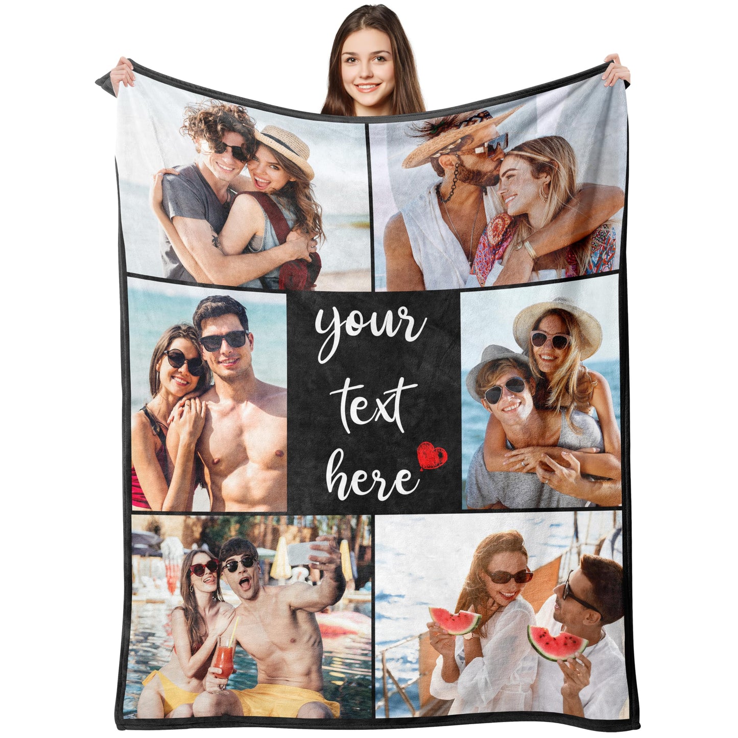 Custom Blanket with Picture Personalized Blankets Customized Photo Blanket Customizable Photo Collage Throw Blanket Gifts for Girlfriend Boyfriend Women Men Anniversary Birthday Valentine's Day