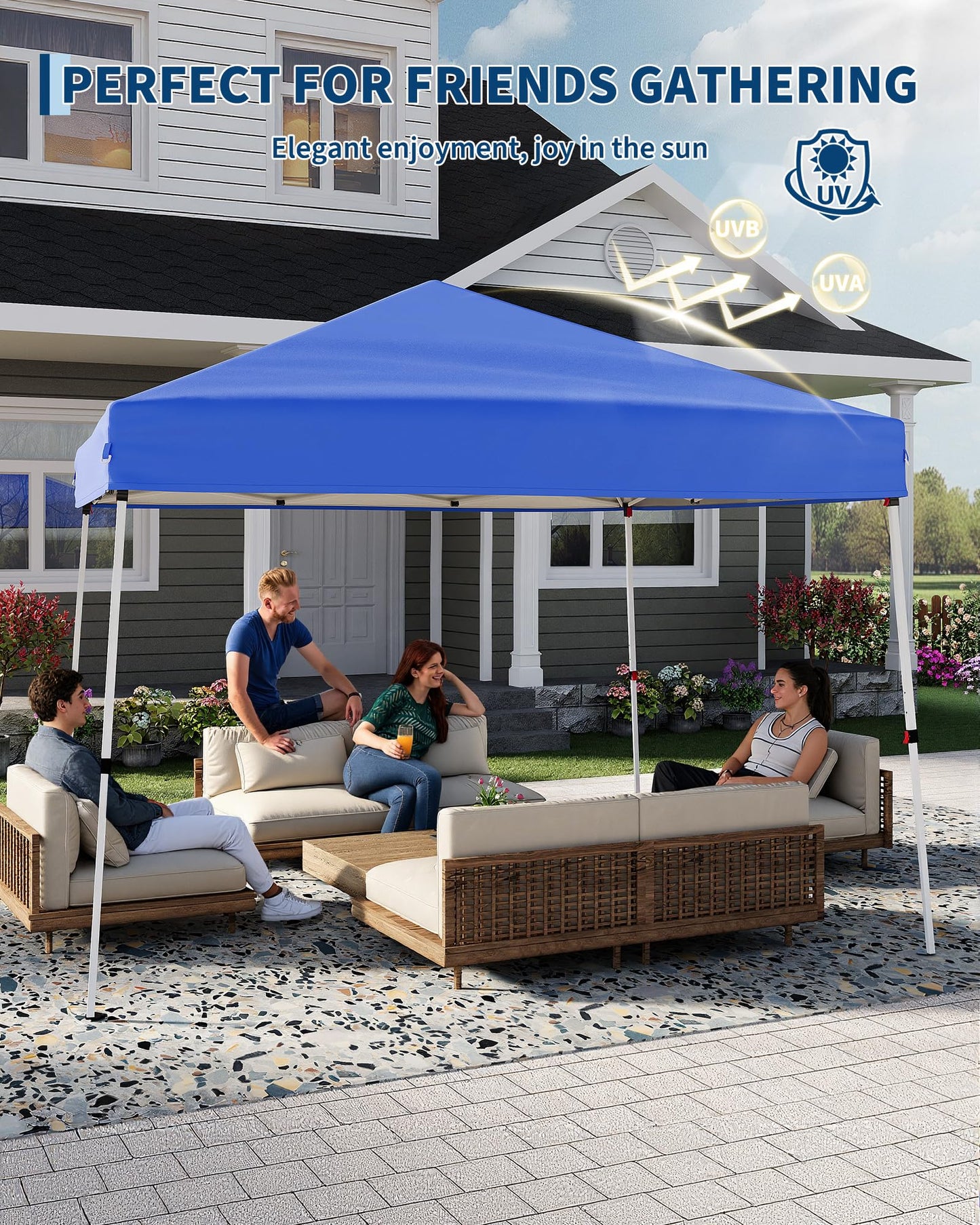 Canopy Tent, GarveeLife 10X10 FT Pop Up Canopy Outdoor Instant Tent Slant Legs with Carrying Bag, Portable Gazebo Shelter for Patio Deck Garden Beach - 8X8 FT Canopy Cover (Blue)