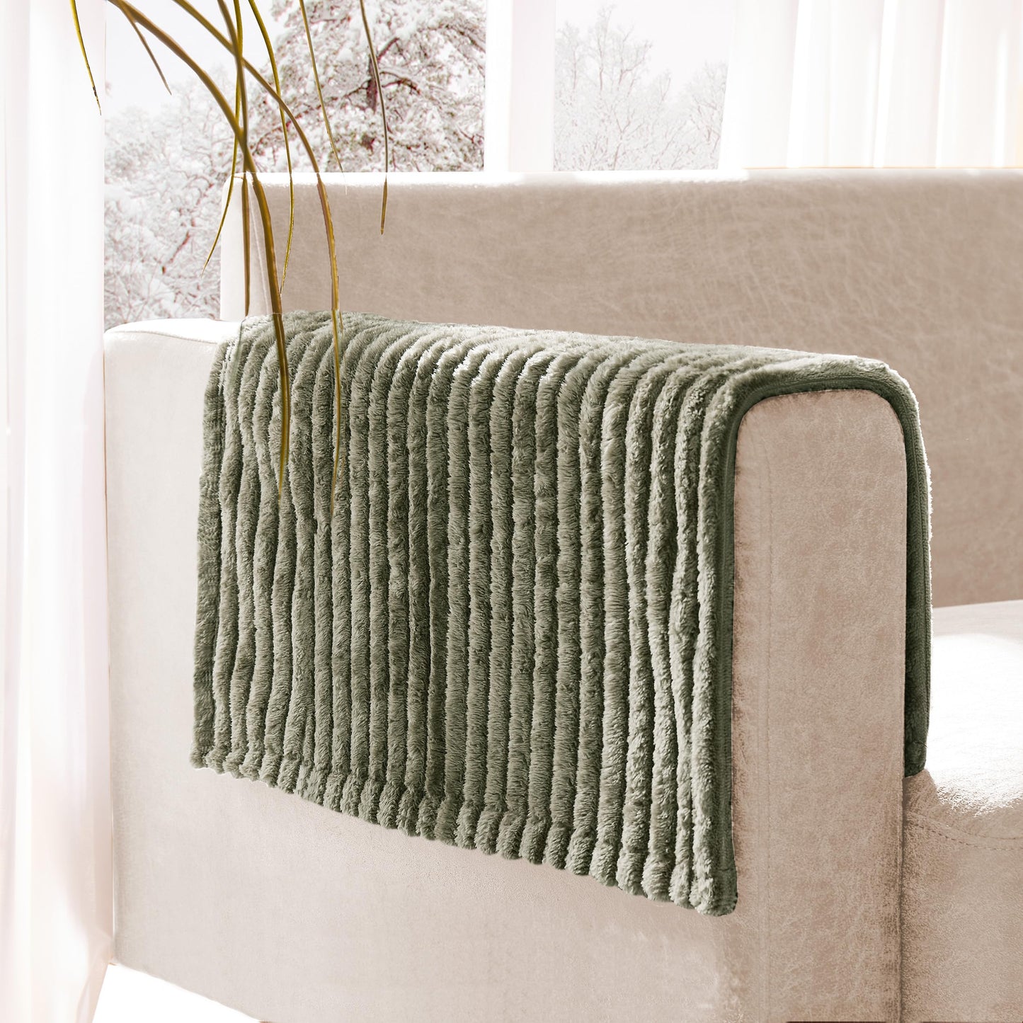 Meider 100% Waterproof Couch Arm Covers 2pcs, Fuzzy Chair Arm Covers Thick Soft Recliner Chair Armrest Protectors, Non-Slip Couch Armrest Cover Pet mats for Sofa (Sage Green, 22" x 22" 2 Pack)