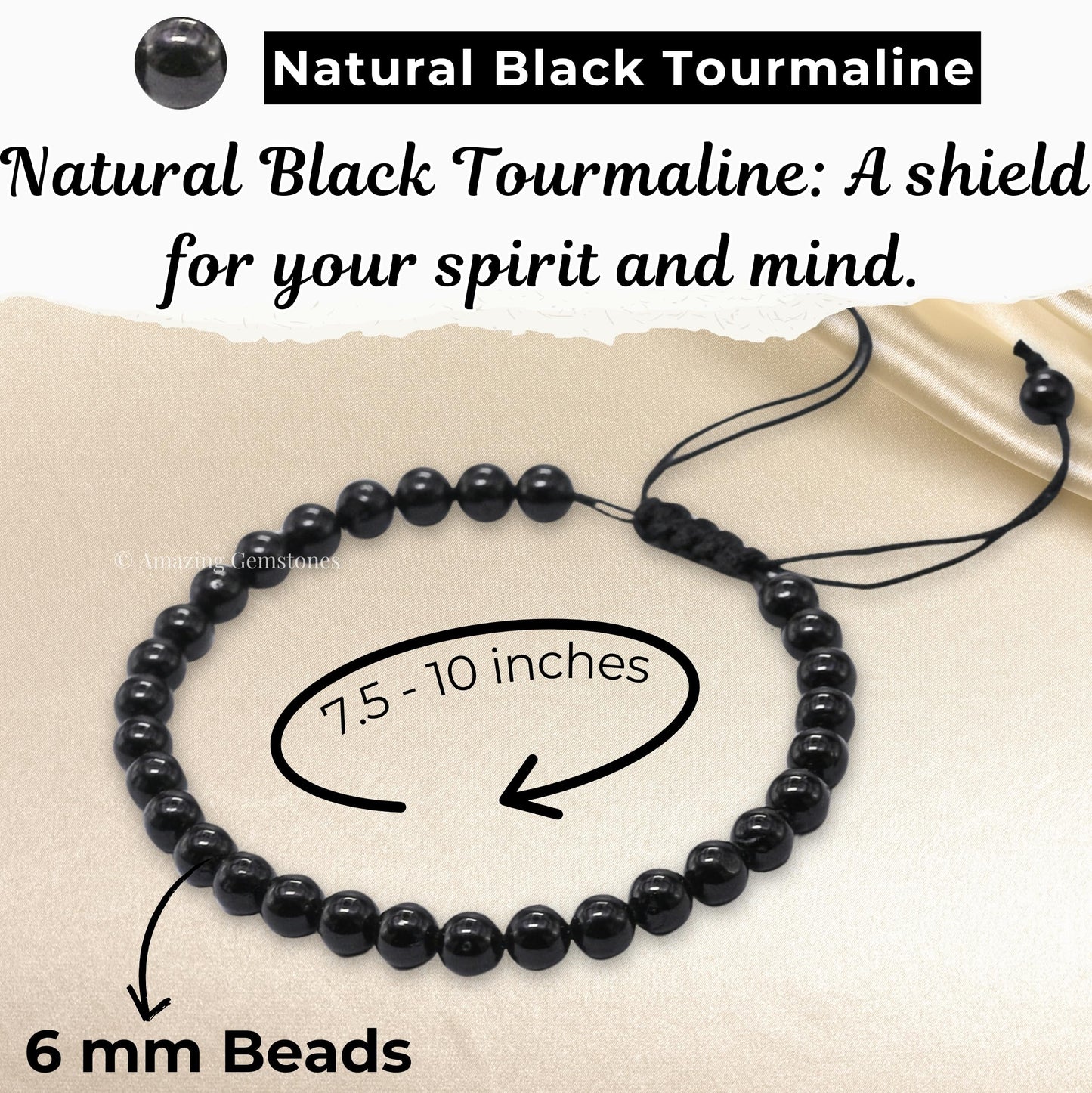 Amazing Gemstone Black Tourmaline Bracelet for Women Men's Gifts - Protection Healing Crystal Bracelet - 6mm Gemstone Beaded Adjustable Bracelet Pulseras Para Hombres Mujer Stocking Stuffers