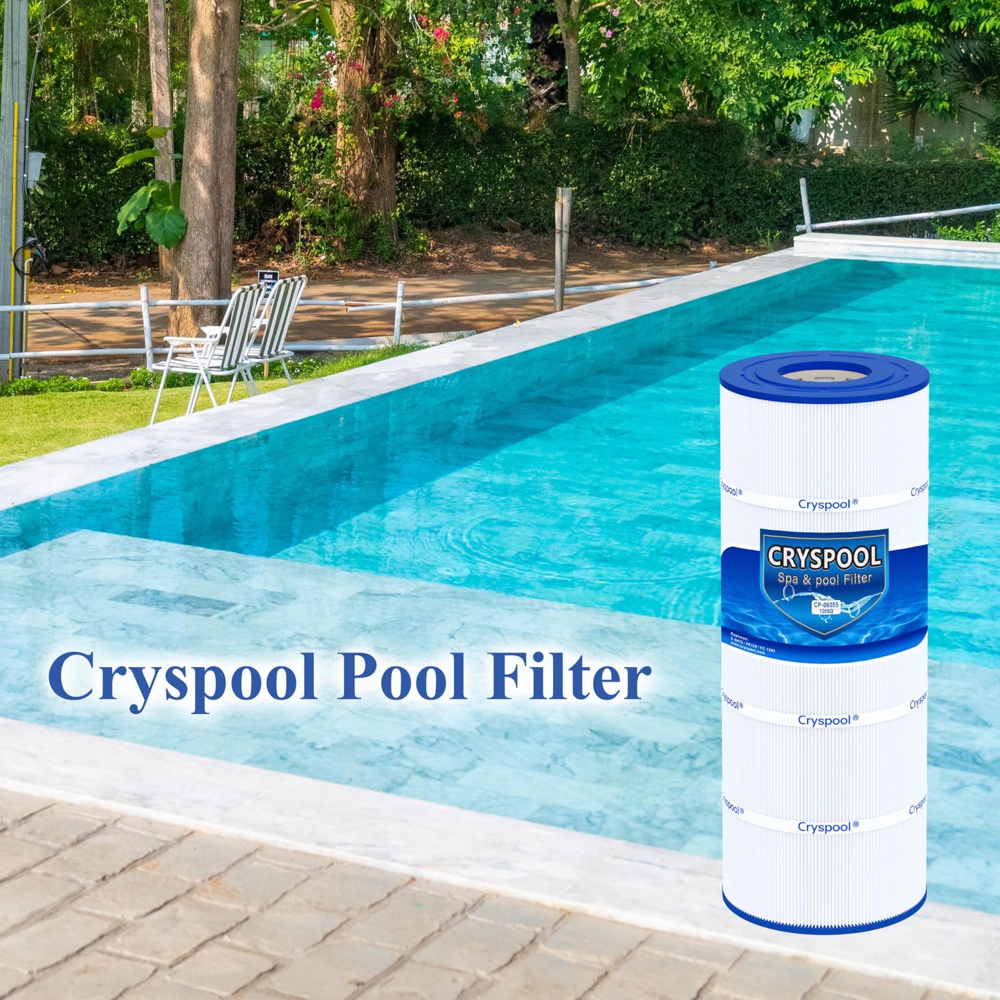 Cryspool® 08055 Filter Compatible with Hayward C1200, CX1200RE, PA120, C-8412, Ultra-B2, FC-1293, Clearwater II 125, 817-0125N, 120 Sq. Ft Pool Filter Cartridge, 1 Pack