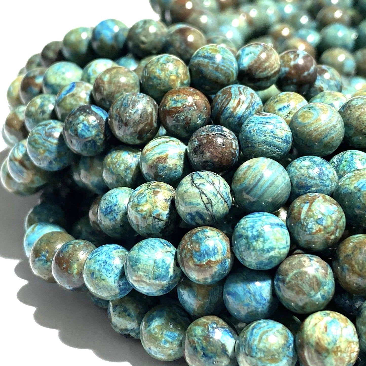 ABCGEMS Chihuahua Aqua Calsilica Jasper Beads from Mexico (Gorgeous Matrix - Mohs Hardness 6) DIY Jewelry Making Beading Supplies - Smooth Round 10mm