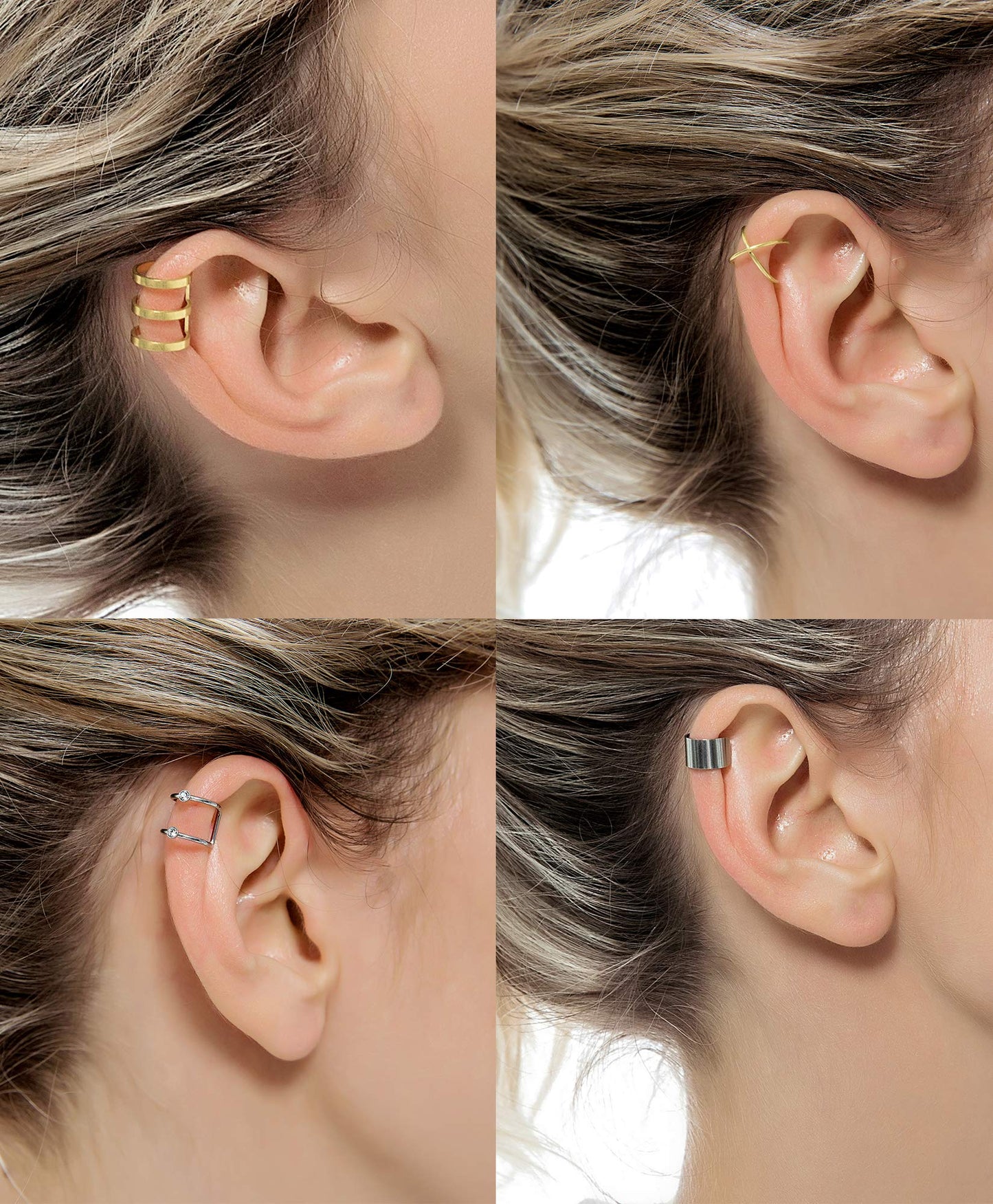 Tornito 4-10 Pairs Stainless Steel Ear Cuff Helix Cartilage Clip On Wrap Earrings Fake Nose Ring Non-Piercing Adjustable (A1:10 Pairs, Gold Tone)