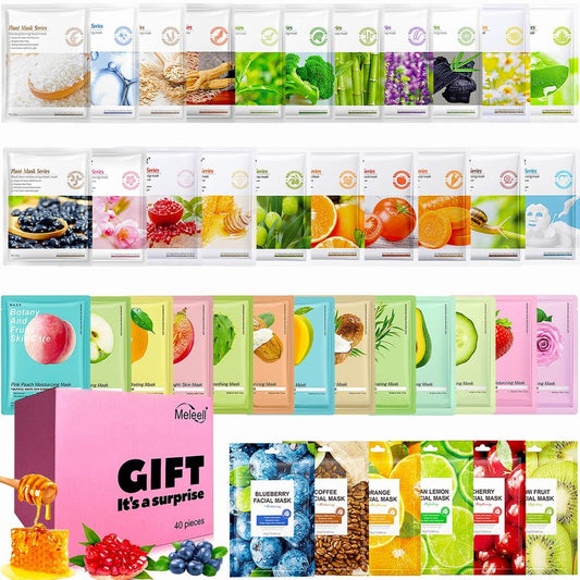 Meleell 40 Pack Collagen Face Masks Skincare Bulk for All Skin Types,Hydrating Spa Sheet Mask for Sensitive Skin, Facial Mask Sets For Women Skin Care,Hydrating Face Mask Gifts Set for Teen Girls