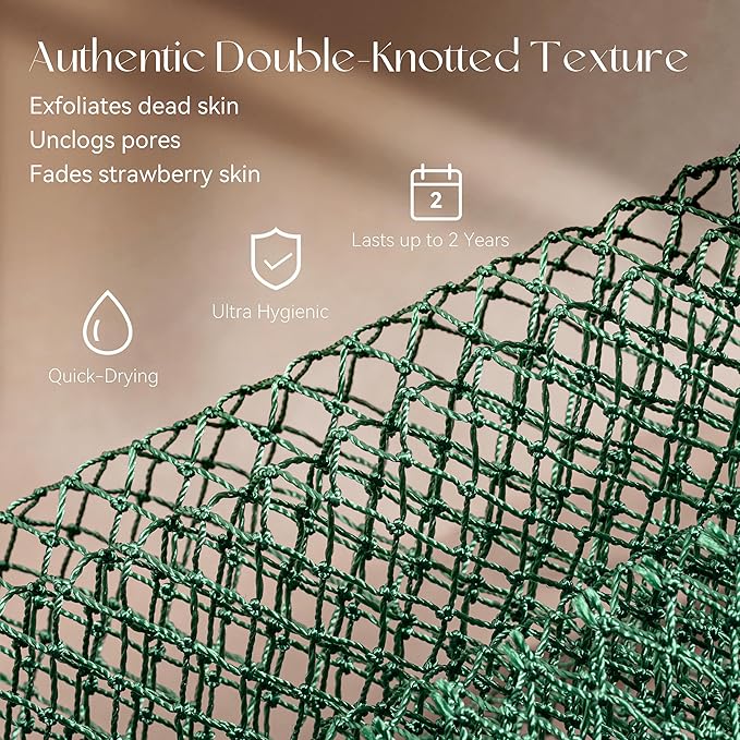 CORATED African Net Sponge Authentic, Shower Net with Knots Loofah Exfoliating Bath Sponge, Body Scrubber for Women Daily Use Body Care, Travel Portable Bath Accessories for Bathroom (Black & Grey)