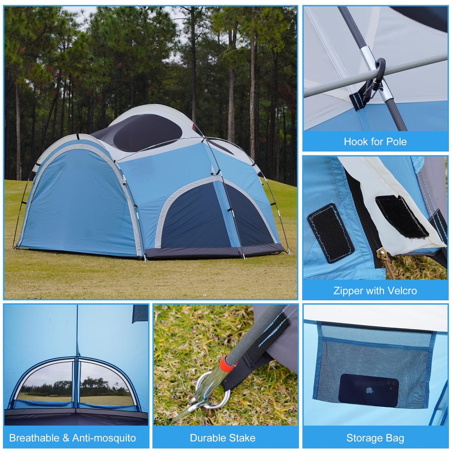 Vidalido 3-4 Person Camping Tent with 2 Large Mesh Door 4 Mesh Window Family Tents, Double Layer Waterproof Portable Easy Setup Camp Tent, Canvas Dome Tents for Camping Outdoor Hiking and Backpacking