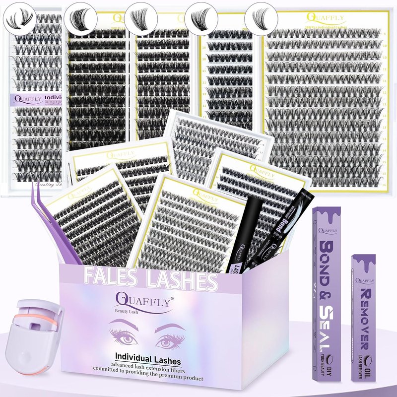 False Eyelashes Kit - 5-Pack with Glue, Tweezers & Curler | Reusable for Natural or Dramatic Looks