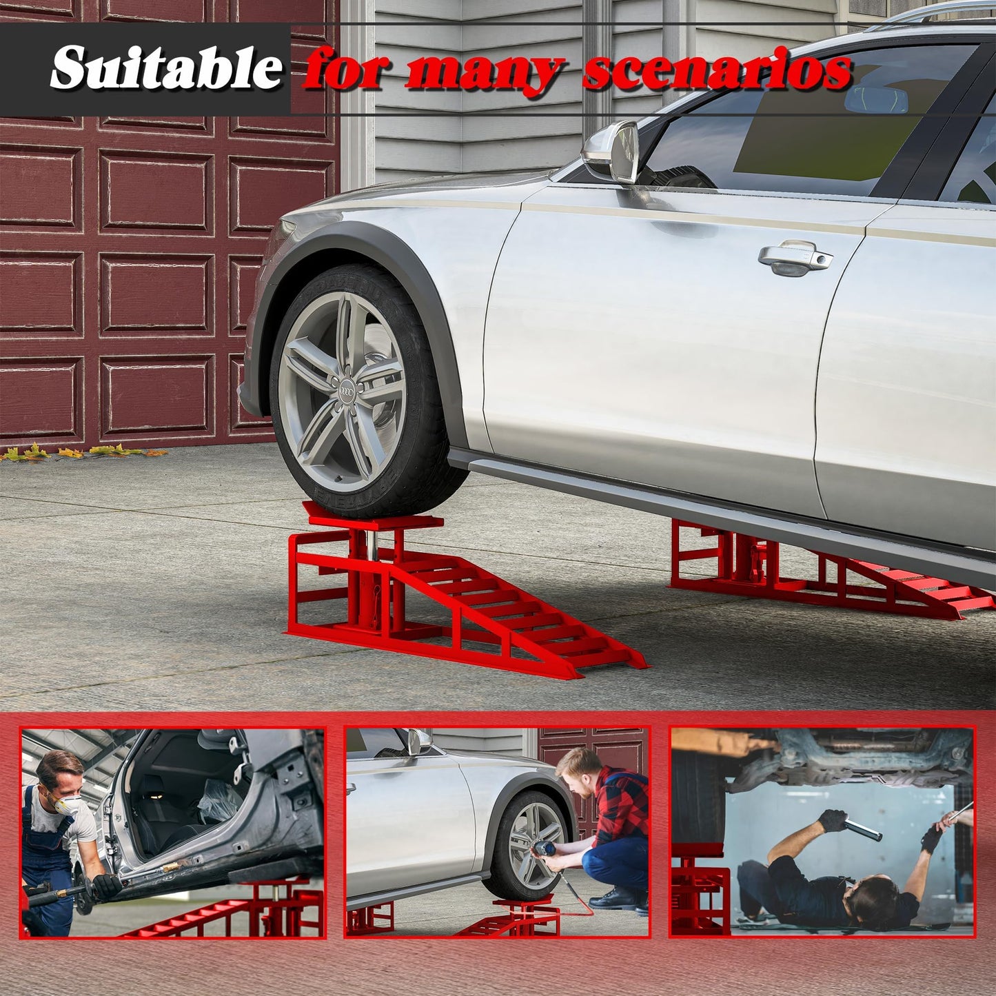 2 Pack Hydraulic Car Ramps 5 T 10000 LBS Low Profile Car Lift Service Ramps Truck Trailer Garage,Height Hydraulic Vehicle Ramps