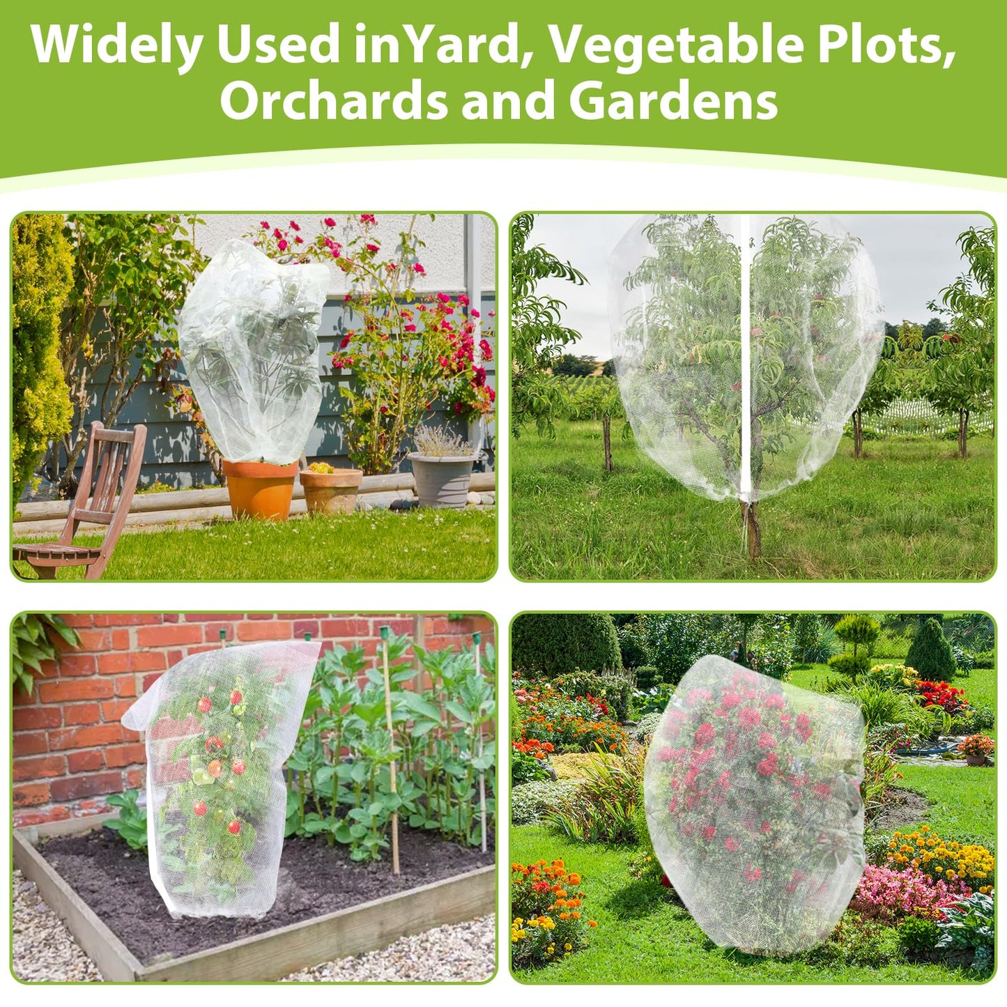 4PCS Fruit Tree Netting with Drawstring and Zipper, 3.93 * 4.92ft Blueberry Bush Netting Cover, Insect Netting for Garden, Garden Fruit Nets Protection from Anti Birds, Bugs