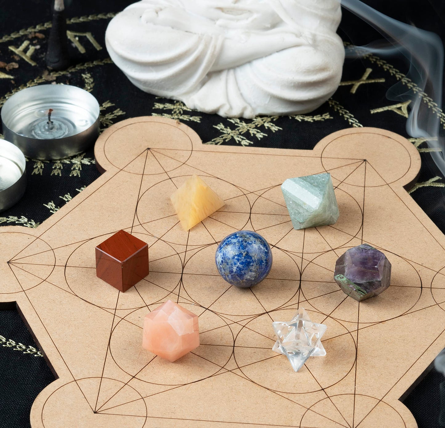 Crocon Mix Seven Chakra 7 Pcs Platonic Sacred Stones Geometry Set for Reiki Healing Chakra Stone Balancing Spiritual Good Luck Home Office Decor Size: 15-20 mm