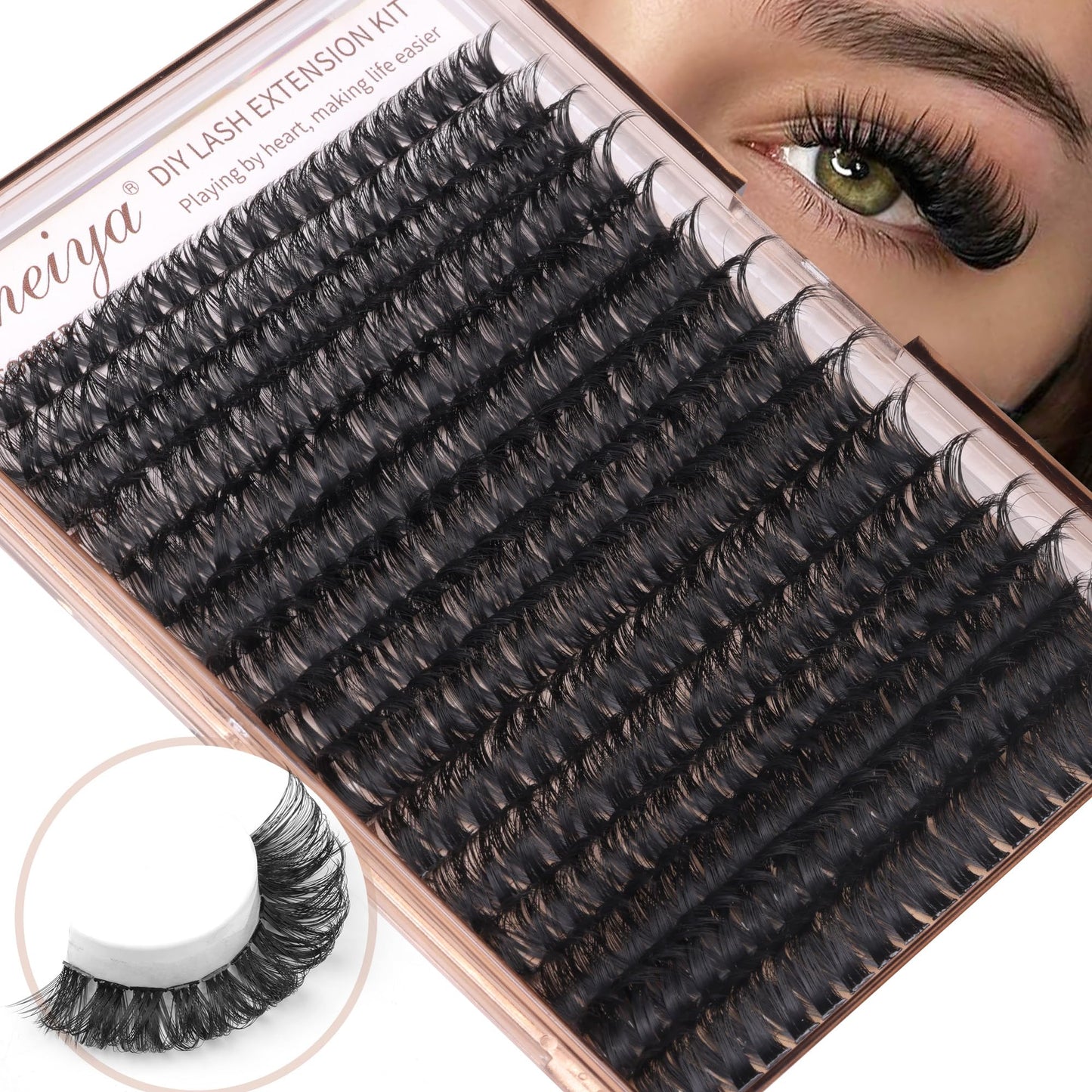Geeneiya Volume Lash Clusters Kit DIY Lash Extension Kit D Eyelash Extensions with Lash Bond and Seal Tweezers,10-14mm Eye Corner Eyelashes and 16-18MM Cluster Lashes 300Pcs