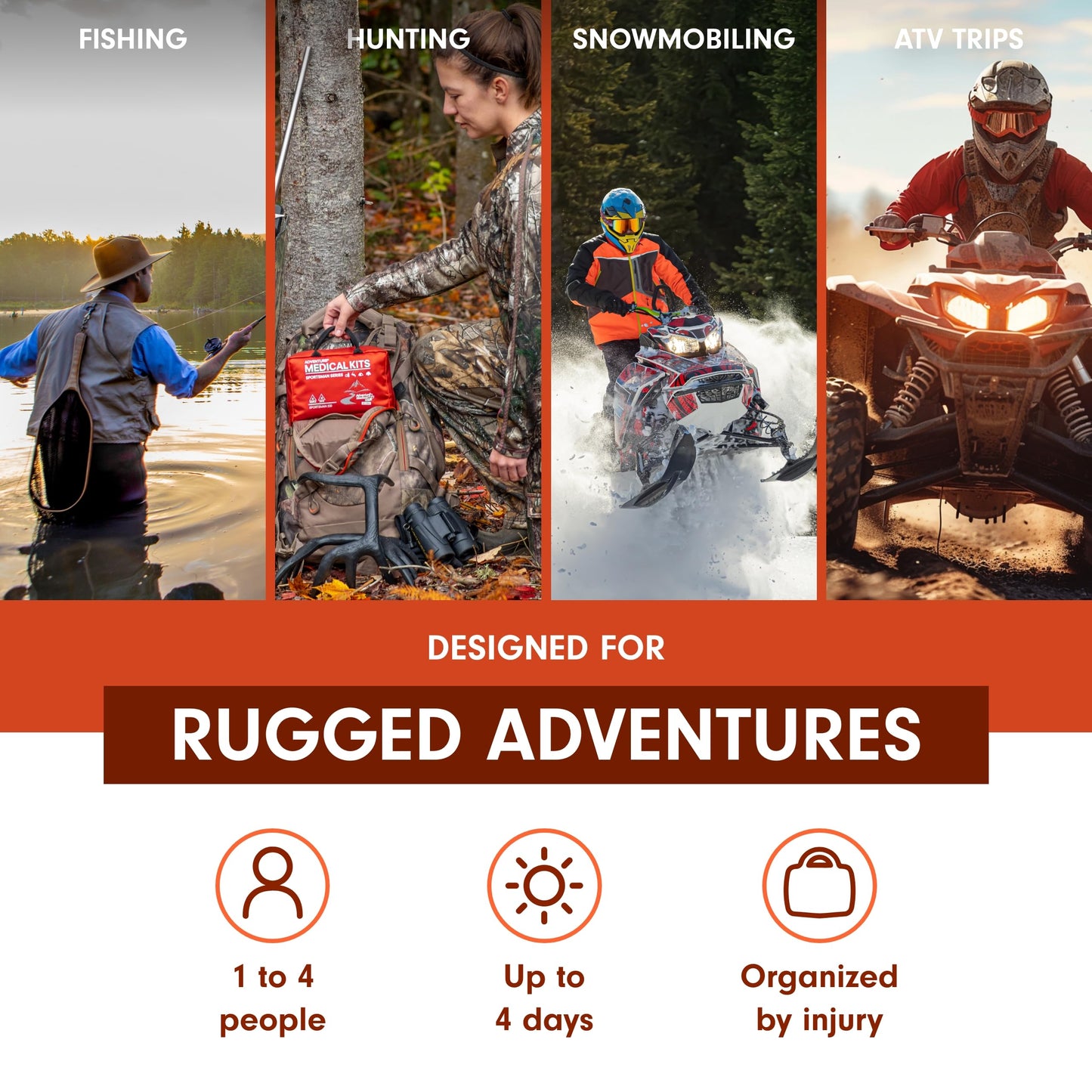 Adventure Medical Kits Sportsman Series Medical Kit - 200 - First Aid Kit for Camping, Hiking, Hunting & More - For 4 People for 4 Days - Includes Bandages, Medicine, Guide Book & More
