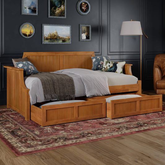 AFI, Cambridge Twin Size Wood Daybed Frame with 2 Storage Drawers, Light Toffee