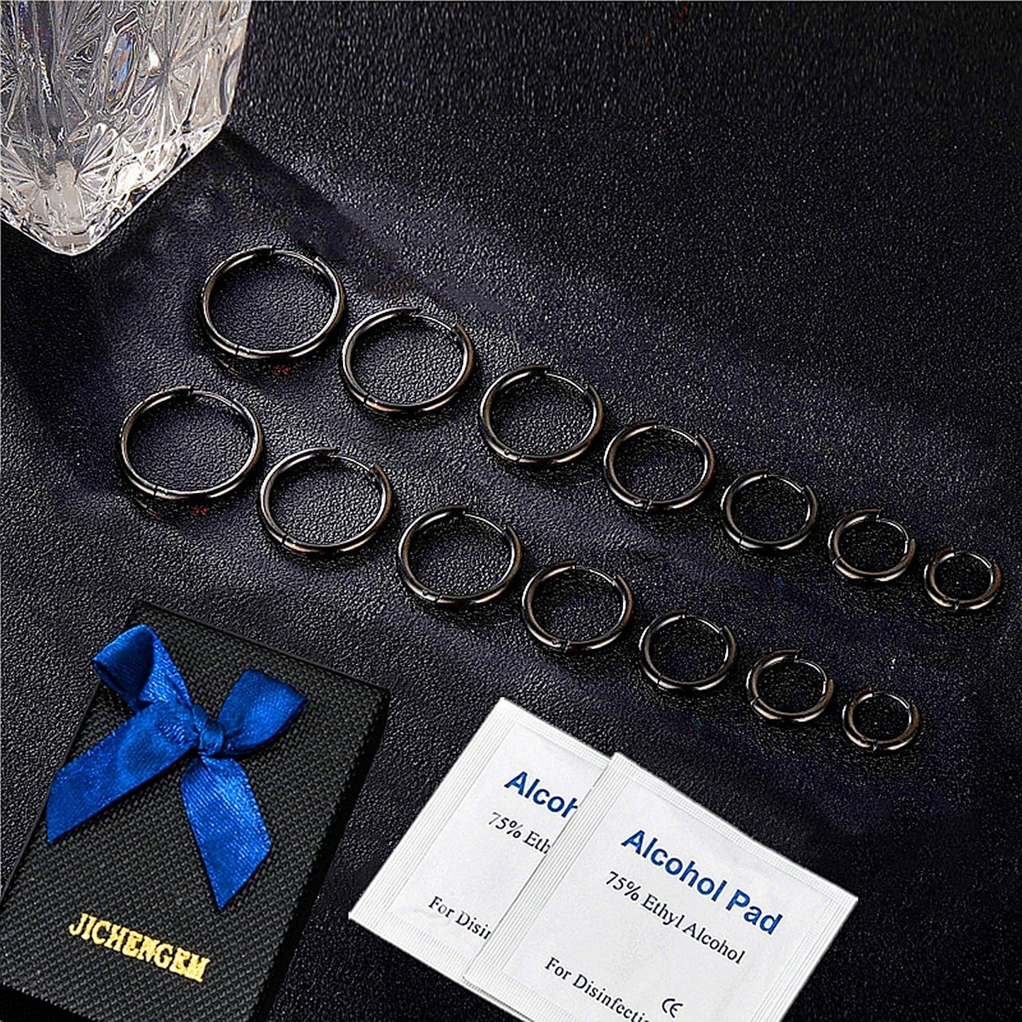 JICHENGEM 7Pairs Hypoallergenic Titanium Stainless Steel Huggie Hoop Earrings Set for Men Women, 8-20mm, Silver Gold Black Jewelry
