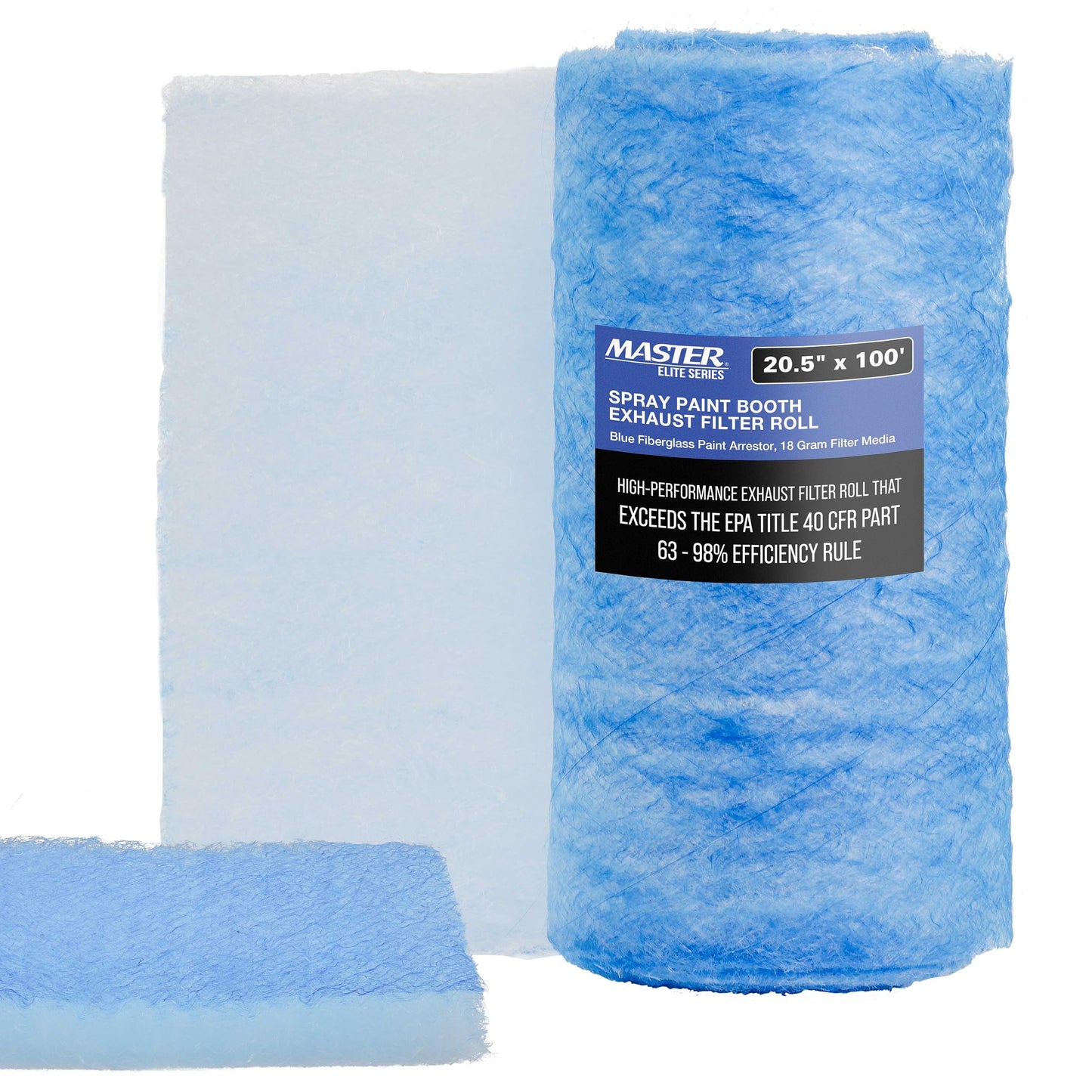 Master Elite Premium Paint Spray Booth Exhaust Filter Roll, 20.5" x 100' - 18 Gram Heavy-Duty Fiberglass Paint Arrestor - Captures Traps Overspray Paint Particles in Auto Car Autobody Refinish Booths