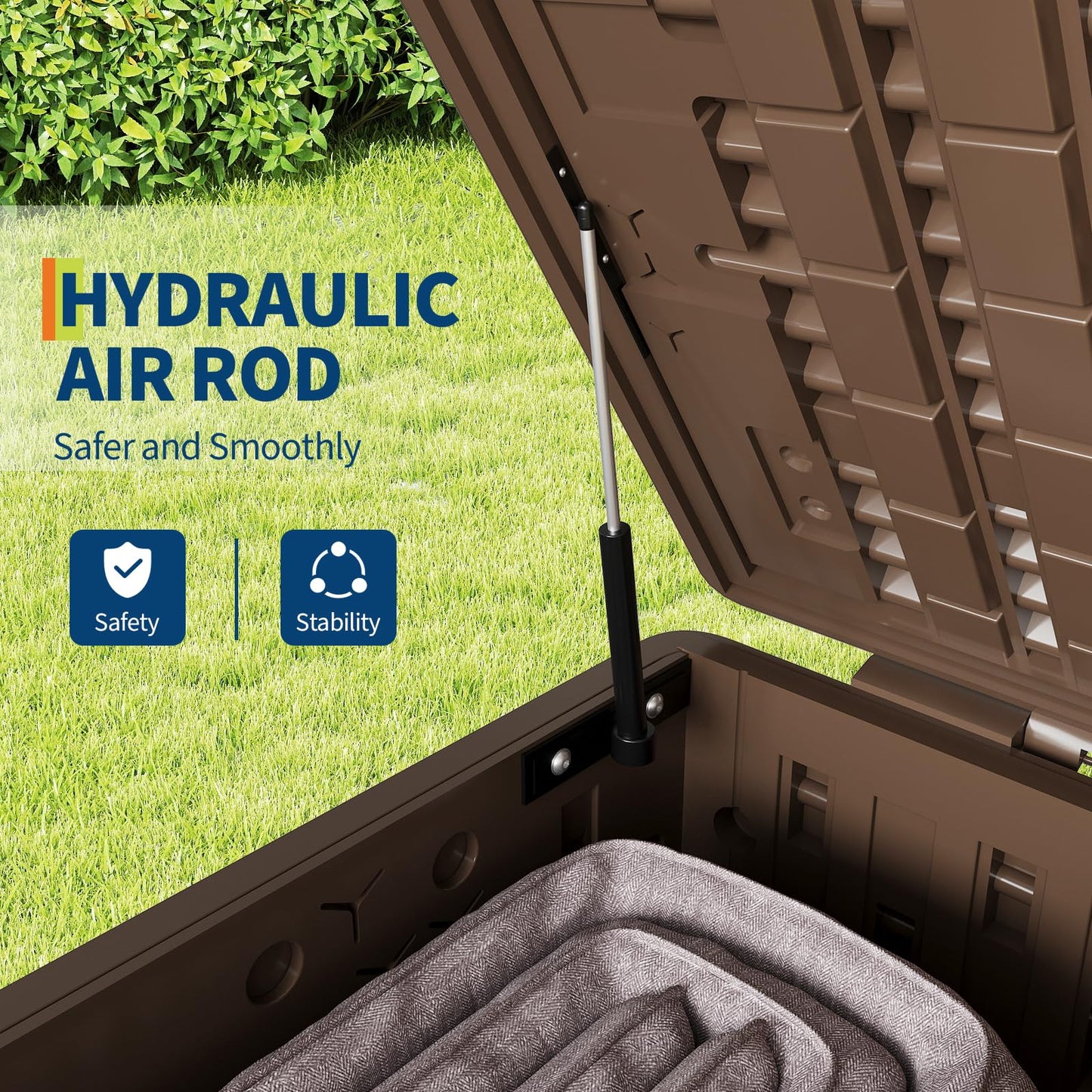SierraSquad 120 Gallon Large Deck Storage Box - Lockable Waterproof Resin Outdoor Chest - Weatherproof Rattan Style, Side Handles, Ideal for Patio Furniture, Garden Tools, Pool Accessories - Brown