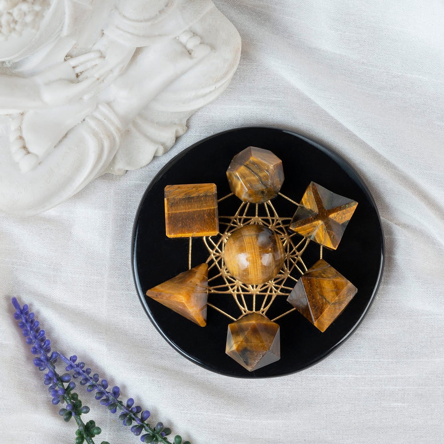 Crocon Tiger Eye 7Pcs Platonic Solids Crystal Geometry Set, Platonic Solids Sacred Geometric Stones for Meditation Reiki Balancing Healing Chakra Stone Cleansing Spiritual Good Luck (15-20 mm)