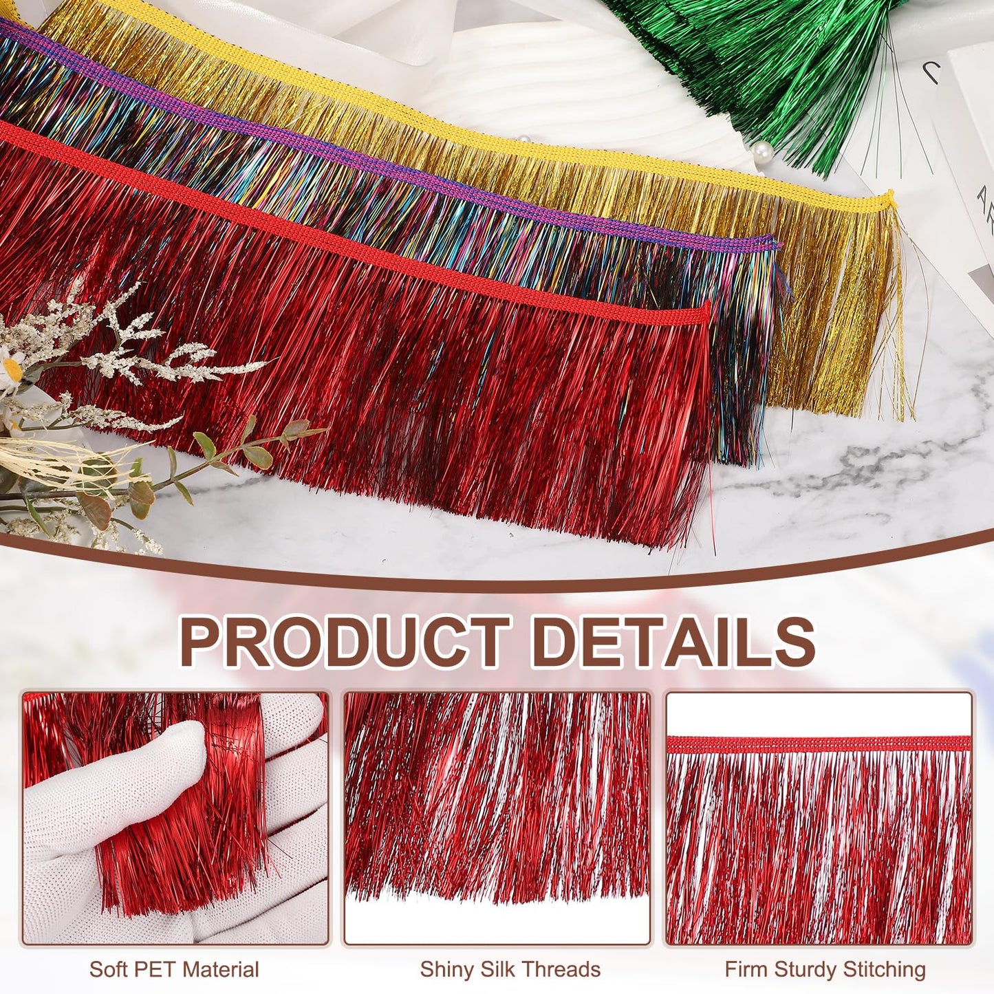 uxcell 5.5 Yard of 4 Inch Shiny Tinsel Fringe Trim, Sparkling Metallic Fringe Trims Garland Tinsel Streamer for DIY Latin Dance Costume Clothing Accessories Holiday Decor, Red