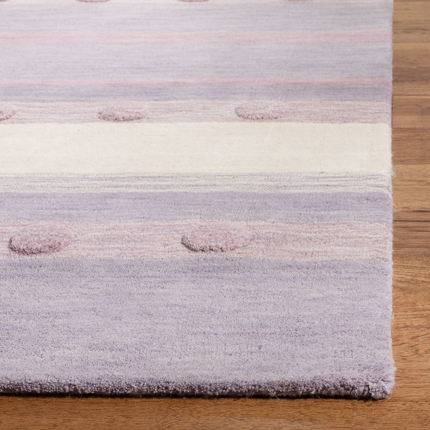 SAFAVIEH Area Rug 8x10 - Kids Collection - Large - Light Purple & Ivory, Handmade Wool, Stripe Pattern, Ideal for Bedroom, Playroom, Nursery, Boys & Girls Room (SFK801V)