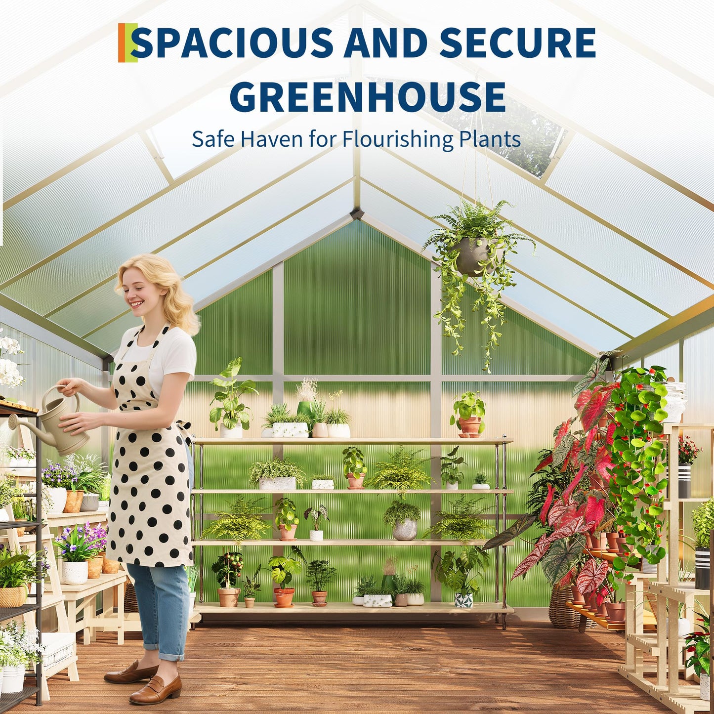 6×6 FT Greenhouse, Large Walk in Greenhouses for Outdoors and Garden Planting, Polycarbonate Greenhouse with Enhanced Aluminum Frame, Green Houses with Quick Setup Structure and Roof Vent, Silver