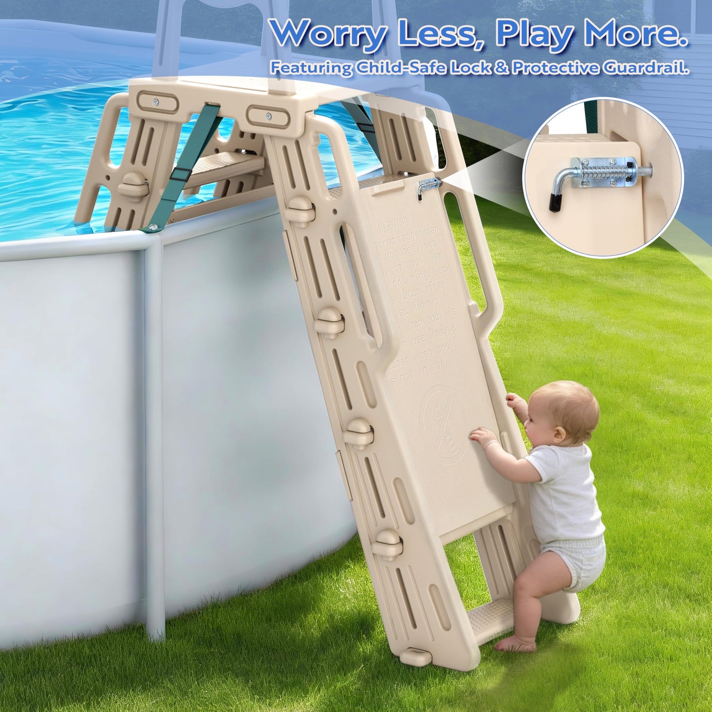 WDOT Pool Ladder Above Ground Swimming Safety Plastic A Frame Pool Ladder with Platform and Safety Barrier for 48-52 inches Pool