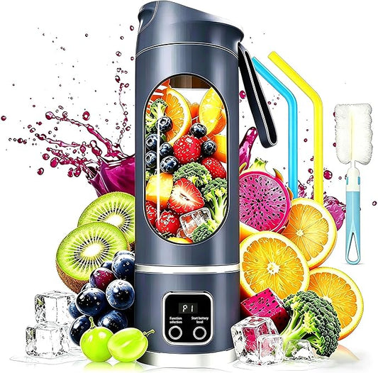 Portable Blender Electric USB-C,18OZ Portable juicer Shakes and Smoothies Blender, Citrus juicer,Small blenders, Comes with cleaning brush and straw,Smart time display,12 blades,with strong blending