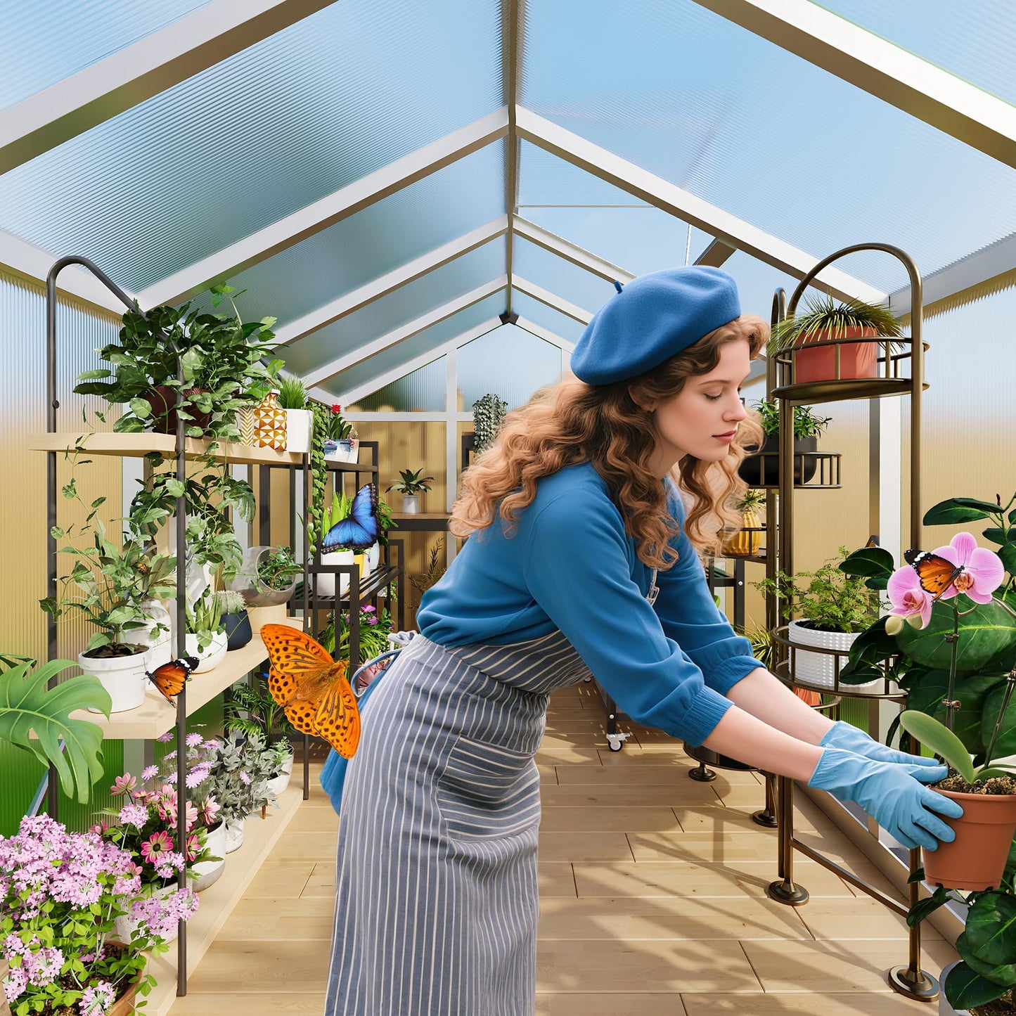 6×6 FT Greenhouse, Large Walk in Greenhouses for Outdoors and Garden Planting, Polycarbonate Greenhouse with Enhanced Aluminum Frame, Green Houses with Quick Setup Structure and Roof Vent, Silver