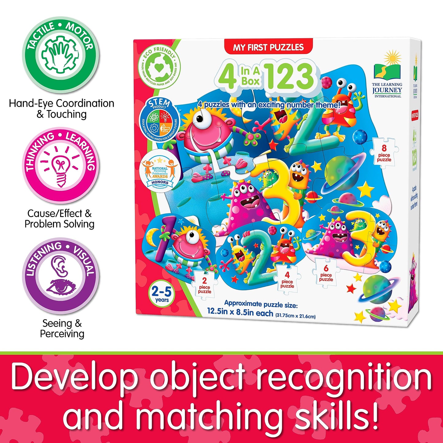 The Learning Journey My First 4-in-A-Box Puzzle - 123 - Puzzles for 2 Year Olds - STEM Educational Toddler Toys & Gifts for Boys & Girls Ages 2 and Up - Award Winning Puzzles