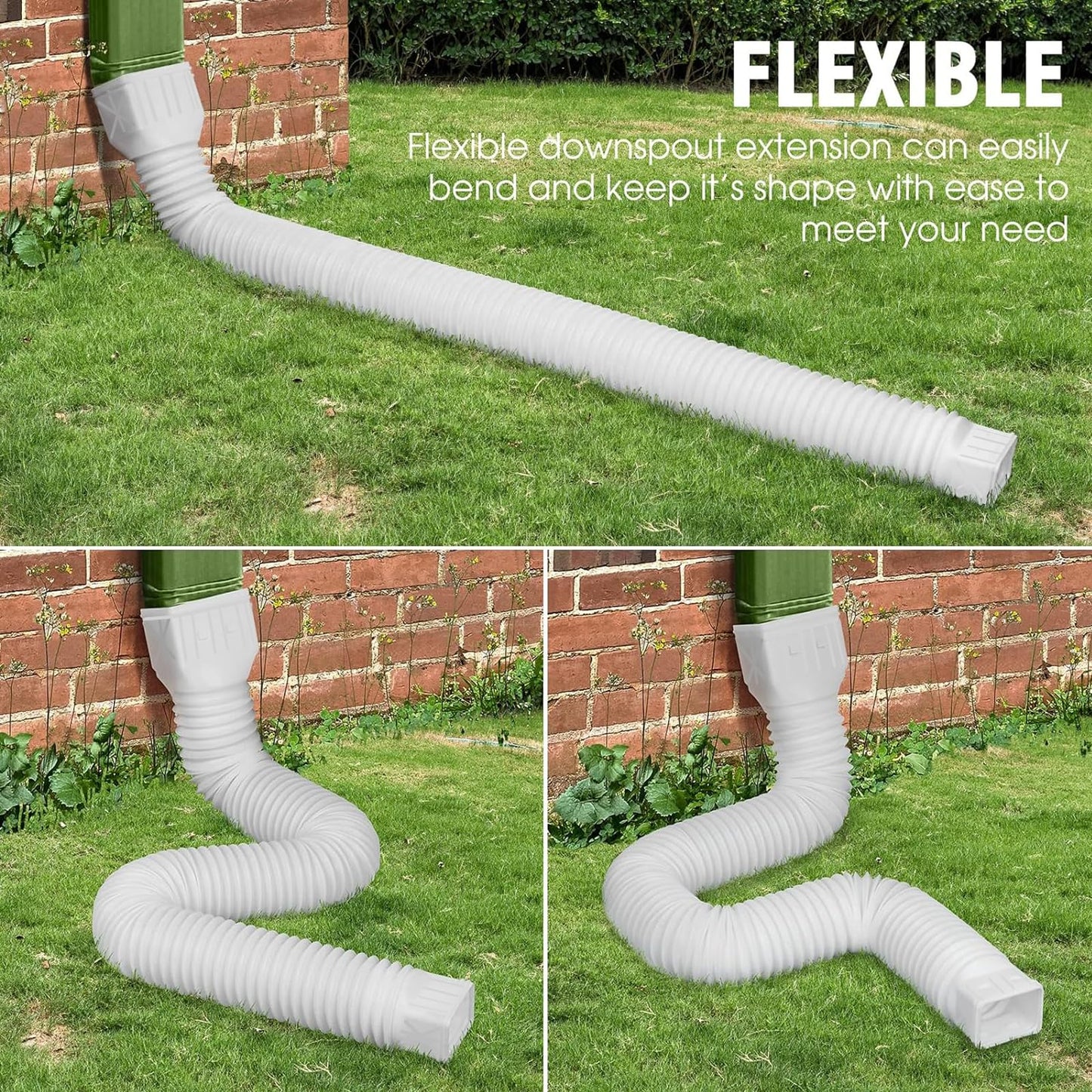 3 pack Flexible Rain Gutter Downspout Extensions,Drain Downspout Extender,Gutter Extension Flexible,Down Spout Drain Extension Pipes,Extendable from 21 to 60 Inches (3pcs white)