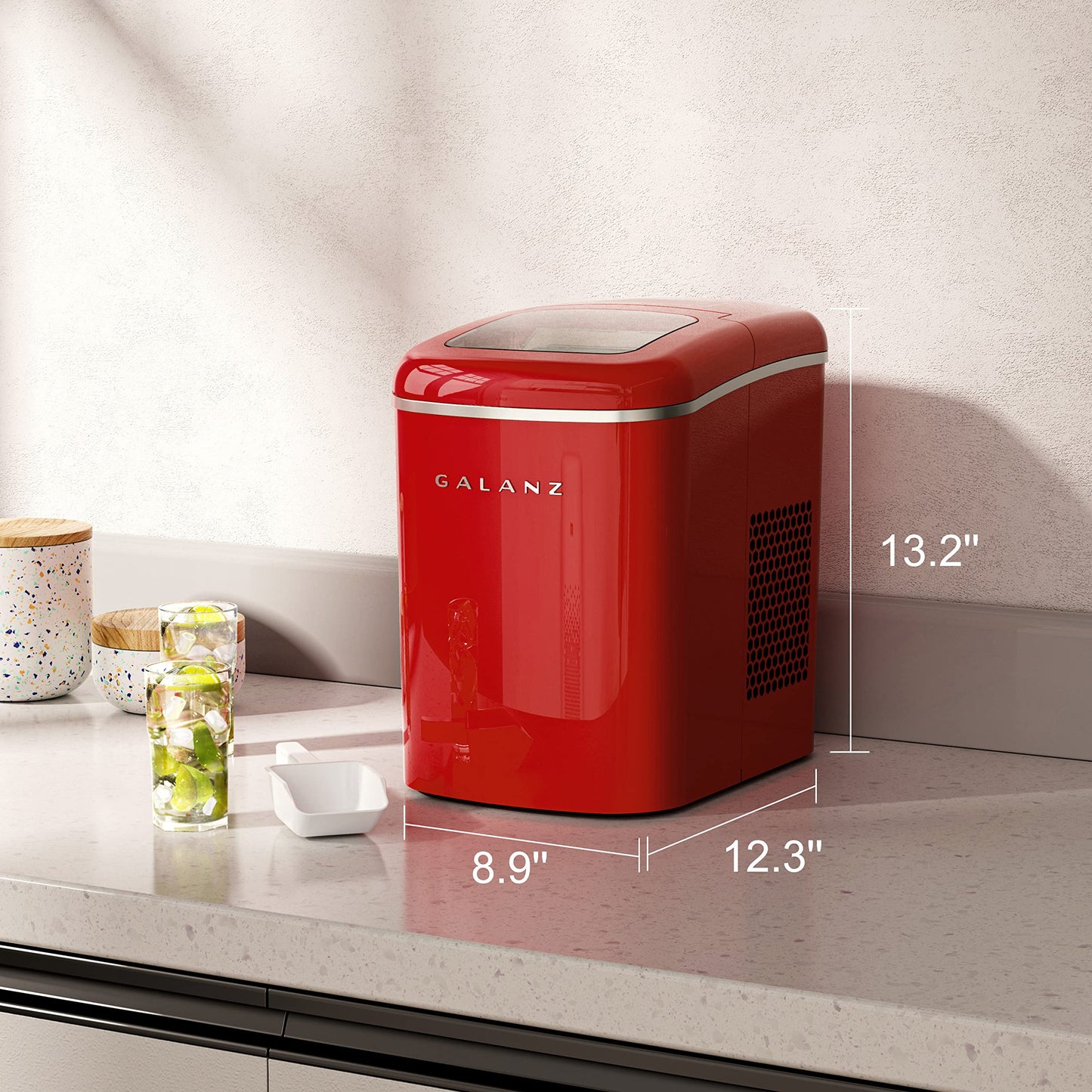 Galanz GLCI26SRA3A Portable Countertop Electric Ice Maker Machine 26 lbs in 24 Hours, 9 Bullet Shaped Cubes Ready in 9 Minutes, 2 Ice Sizes, Perfect for Parties & Home Bar, 2.1 L, Silver