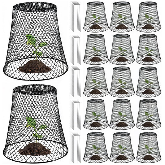 Airsnigi 24Pcs Chicken Wire Plant Cover,9x9 inch Garden Cloches Black Metal Chicken Wire Cloches Plant Protector Cover for Keeping Bunnies Rabbits Chickens Birds Squirrels Small Animals Out