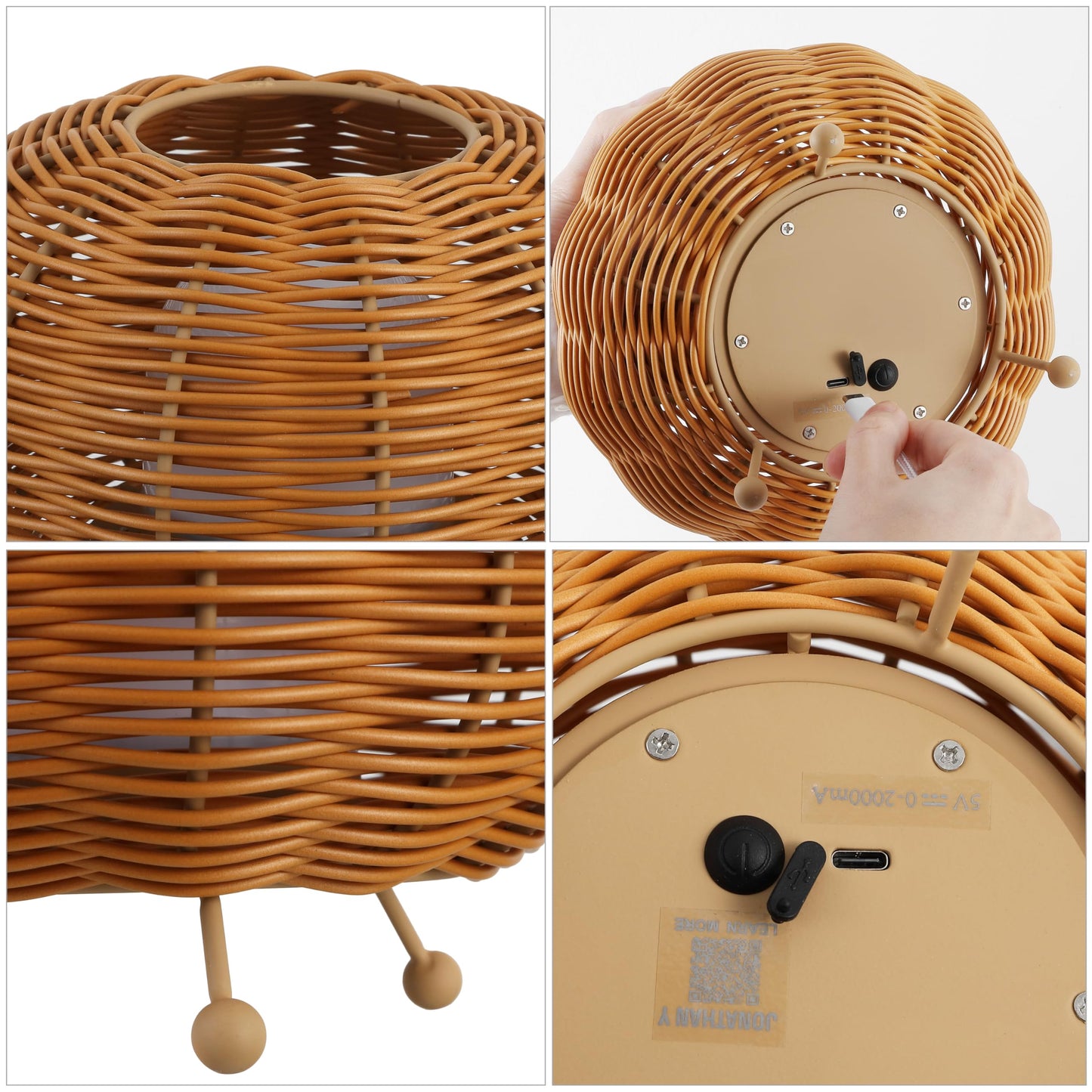 JONATHAN Y 5.75" Light Brown Modern Bohemian Indoor/Outdoor Faux Rattan Lantern Table Lamp Set of 2, Rechargeable Cordless Dimmable Integrated LED for Deck, Patio, Porch JYL7156A-SET2