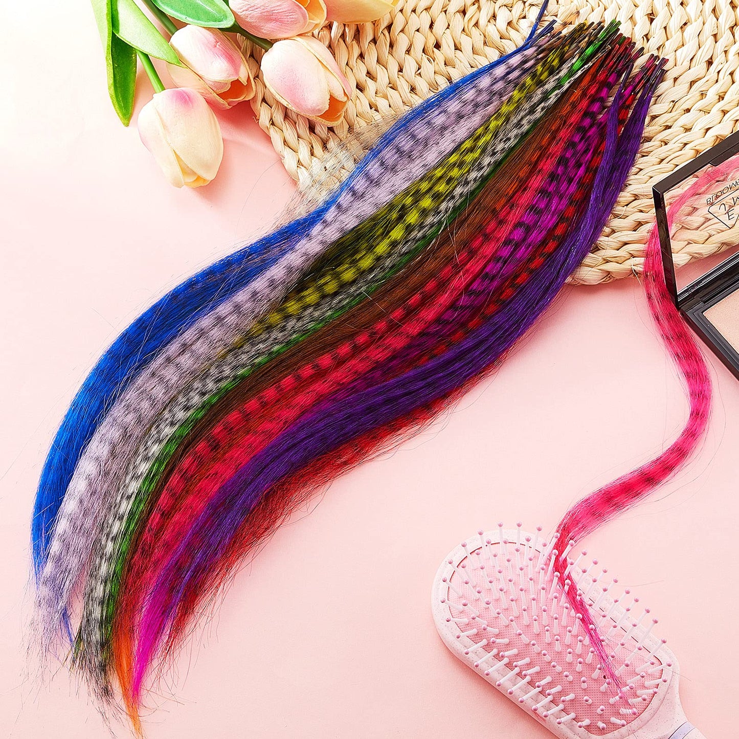 78 Pieces Synthetic Feather Hair Mixed Color Feather Extensions Not Real Hair Extensions Colorful Long Straight for Party Teen Girl, 13 Colors