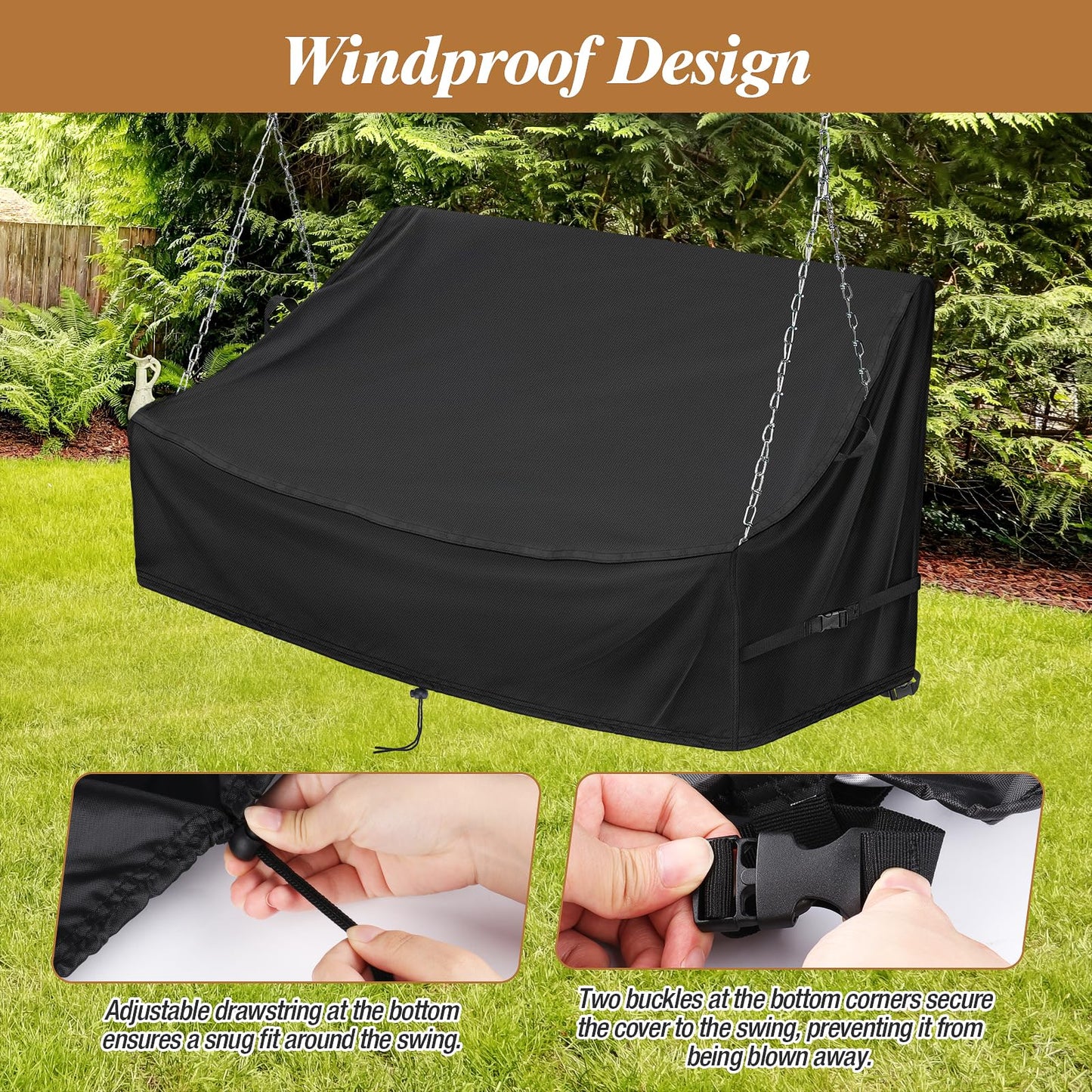 Kasla Porch Swing Seat Cover, Waterproof Swing Covers for Outdoor Patio Swings & Garden Hammock Glider & Hanging Swing Bench (62x26x15/21in)