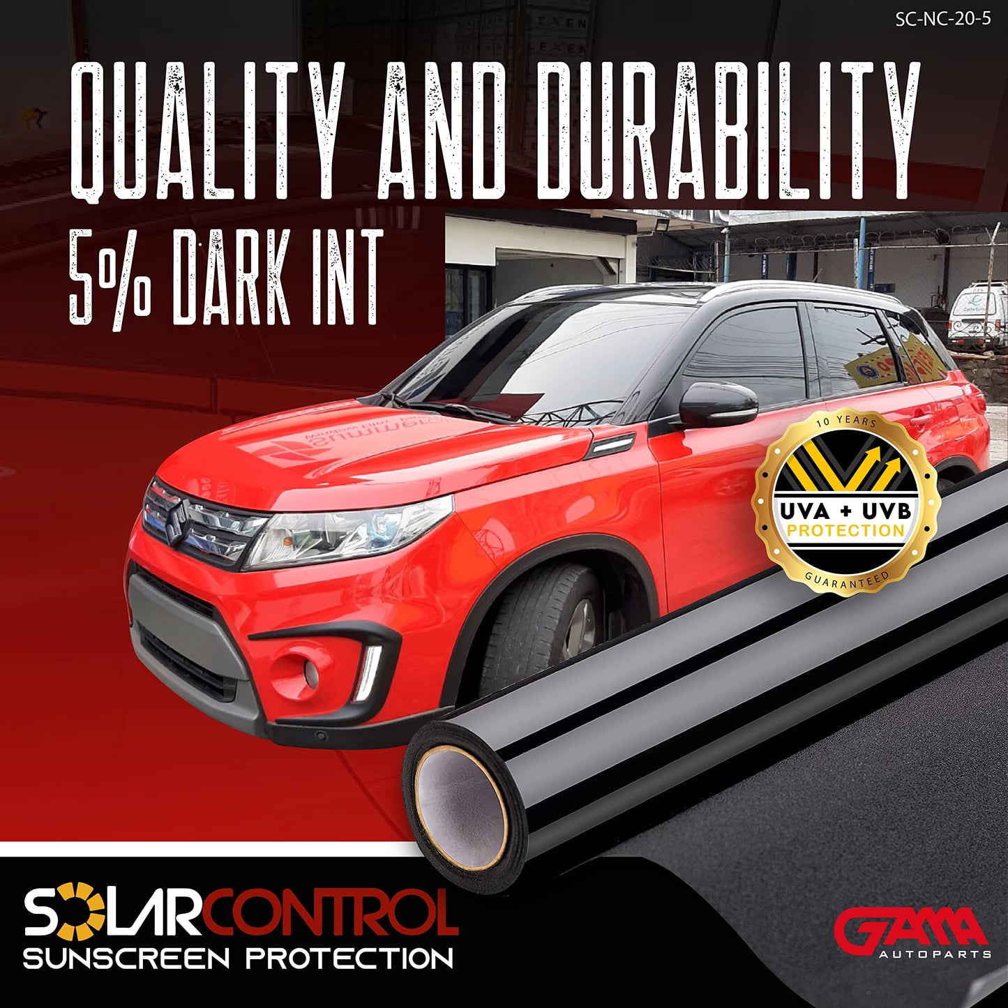 SOLARCONTROL Window Tint Car Film 2PLY 100% UV Rejection 20" X 100FT Nano Ceramic Shade Roll Universal Fit Privacy Sun Block and Scratch Resistant 95% Infra-red Rejection IRR (5% Darkest Shade)